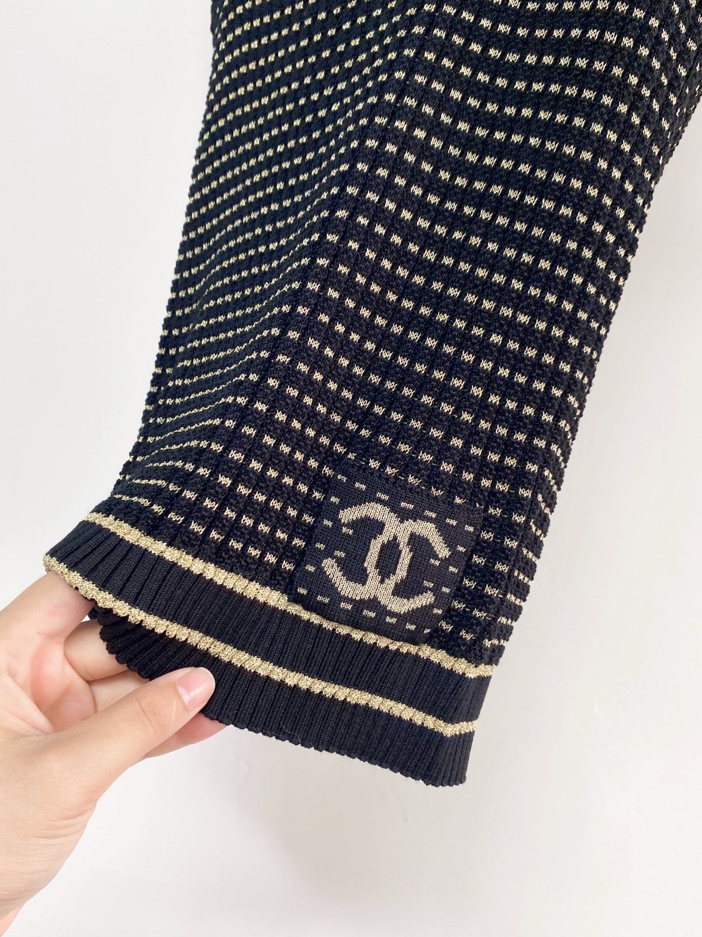 Chanel 2026 Knit Vest Cream and Navy Blue Tencel Nylon