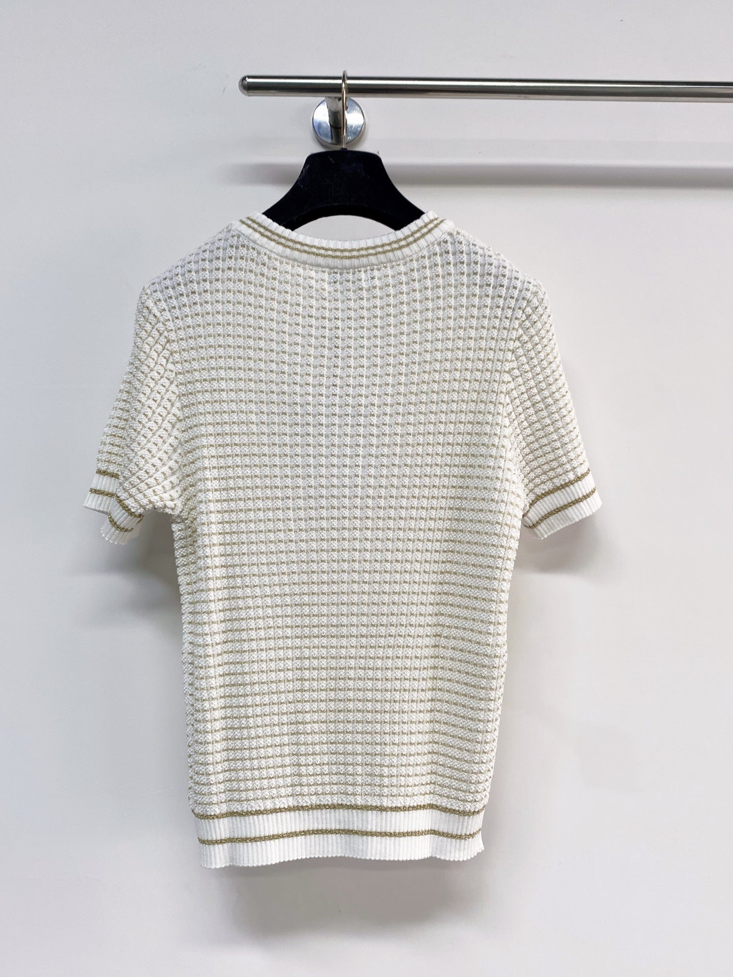 Chanel 2026  Short-Sleeve Shirt Cream and Navy Blue Tencel Nylon