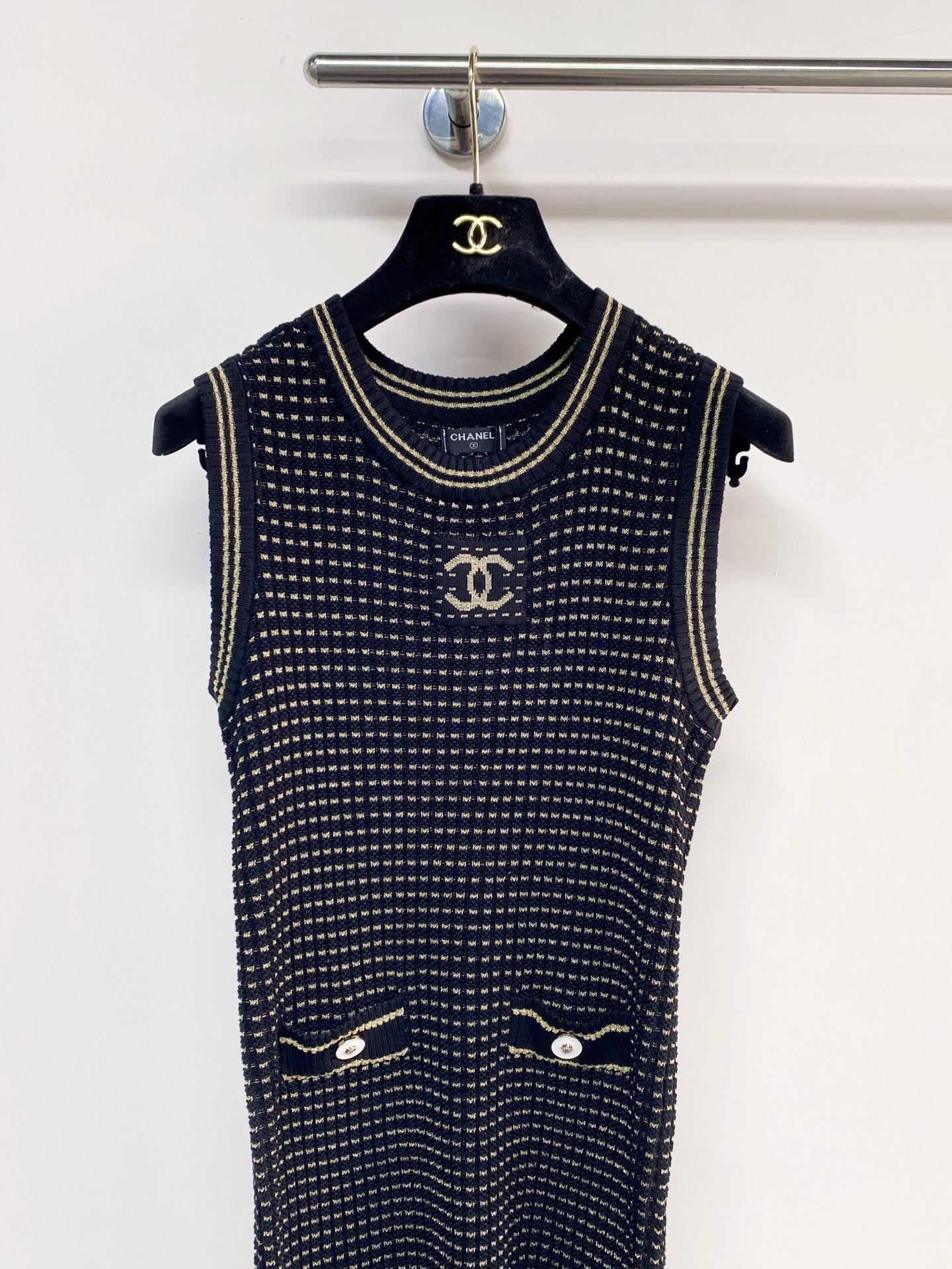 Chanel 2026 Knit Vest Dress Cream and Navy Blue Tencel Nylon