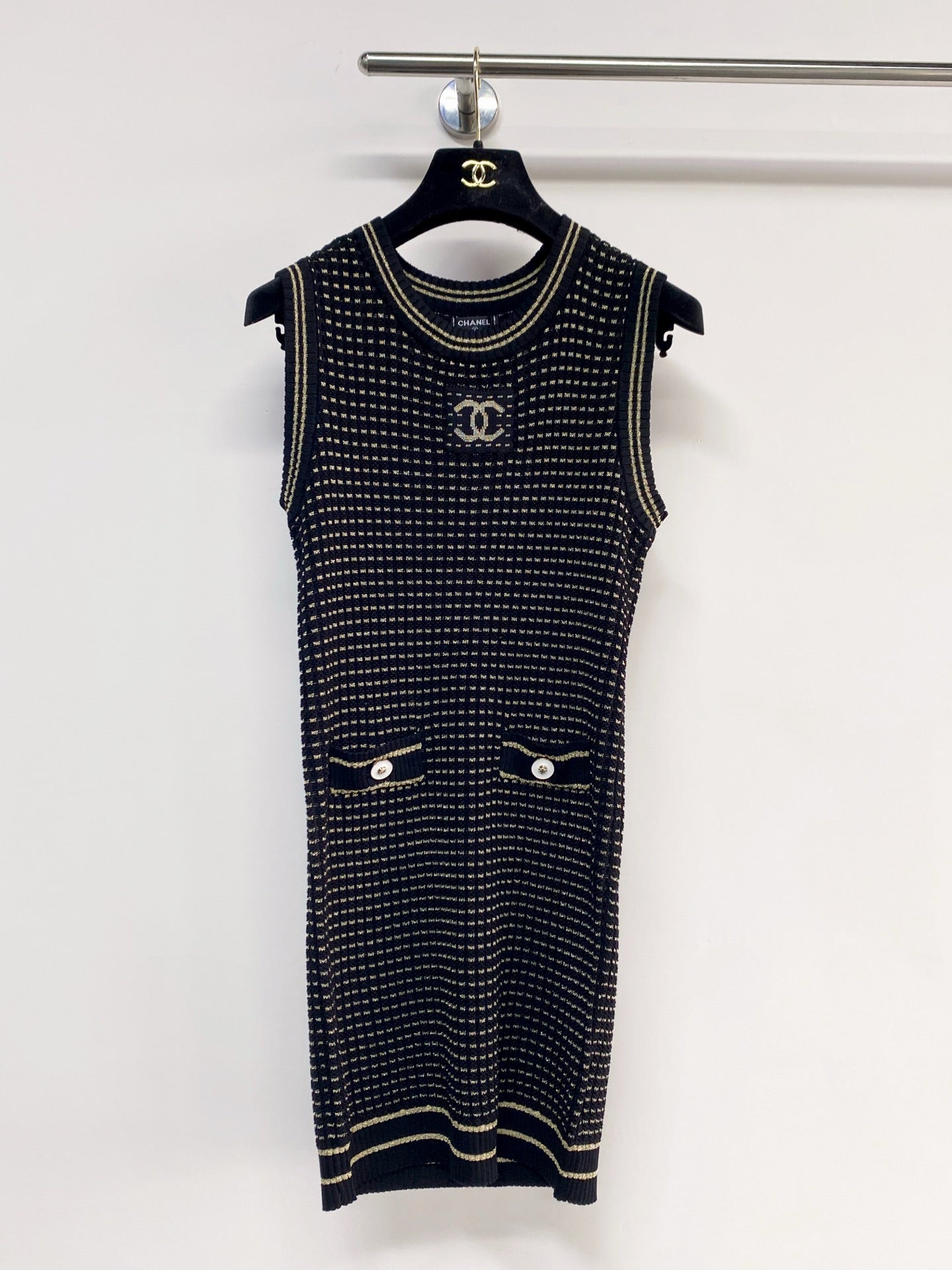 Chanel 2026 Knit Vest Dress Cream and Navy Blue Tencel Nylon