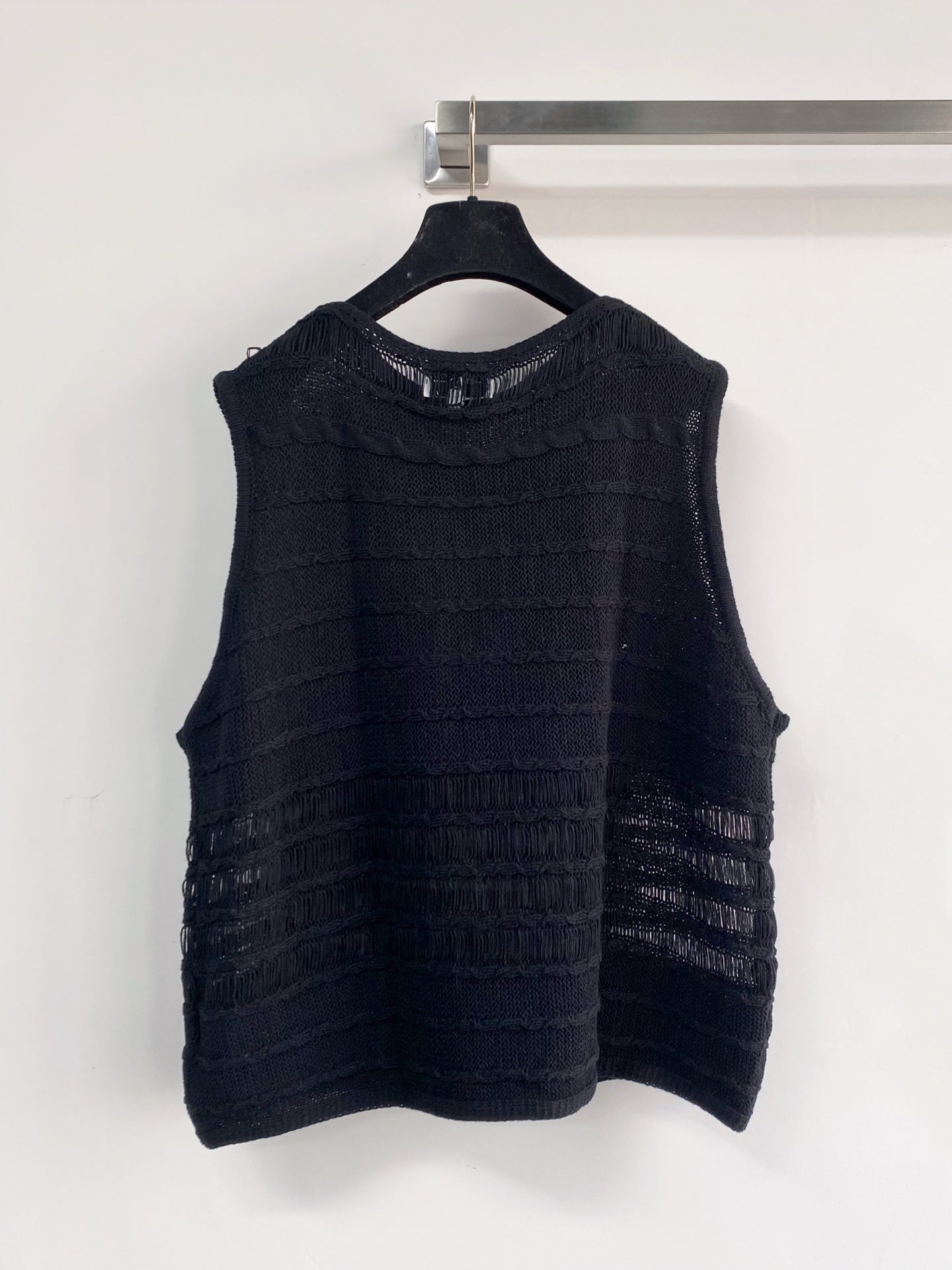 Chanel 2026 Hollow-Out Vest Black and Gray Viscose Nylon