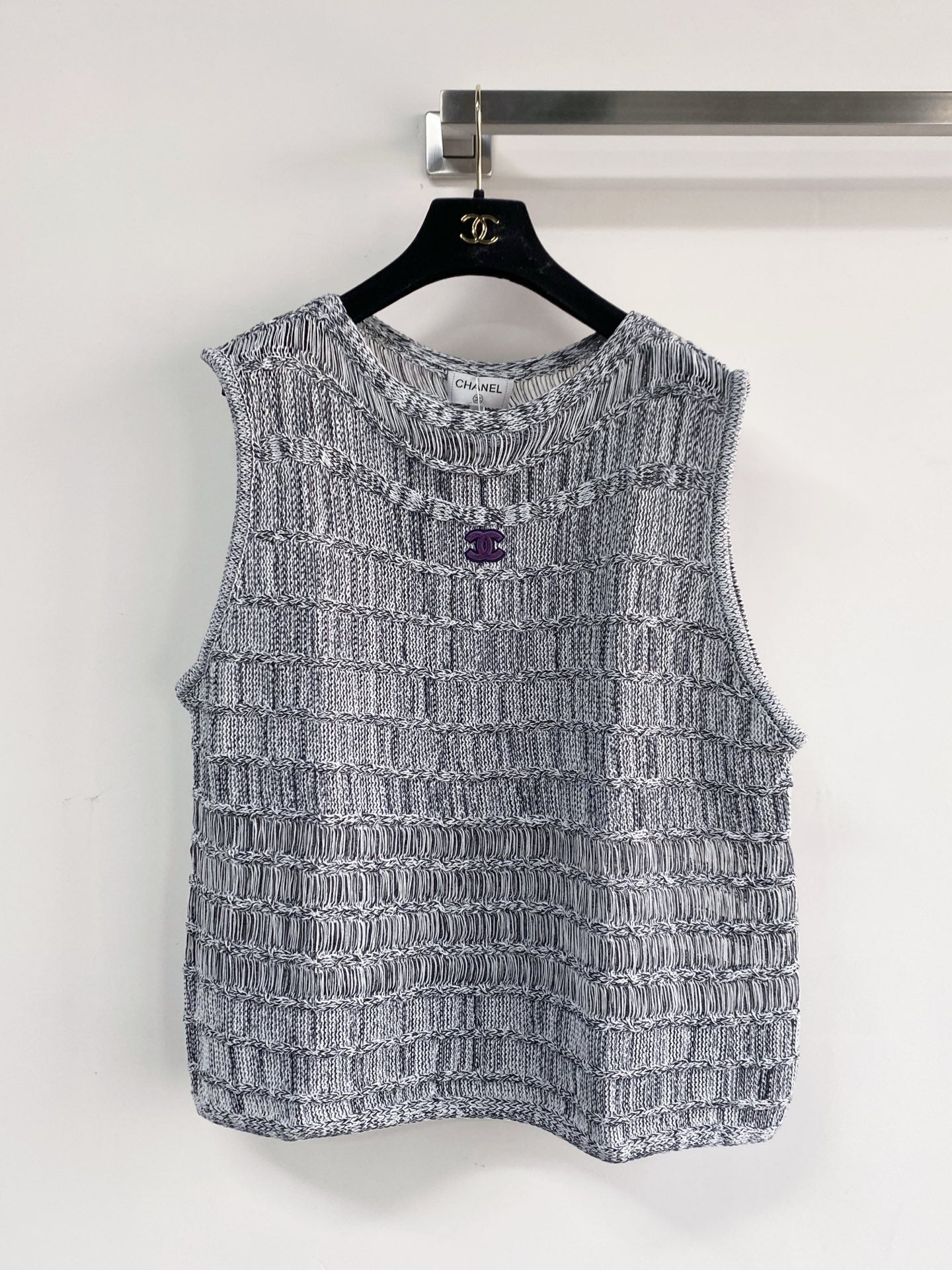 Chanel 2026 Hollow-Out Vest Black and Gray Viscose Nylon
