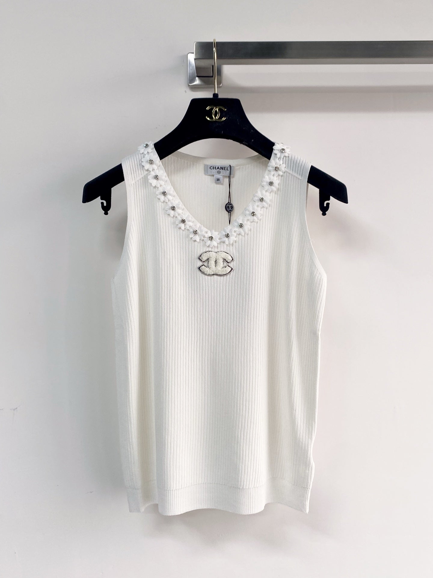 Chanel 2026  Flower Shirt White and Black Polyester Viscose
