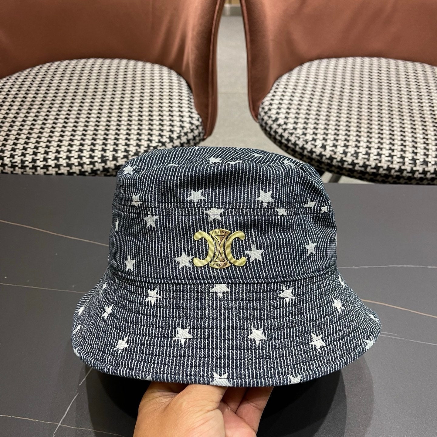 Celine Striped Denim Bucket Hat 219161