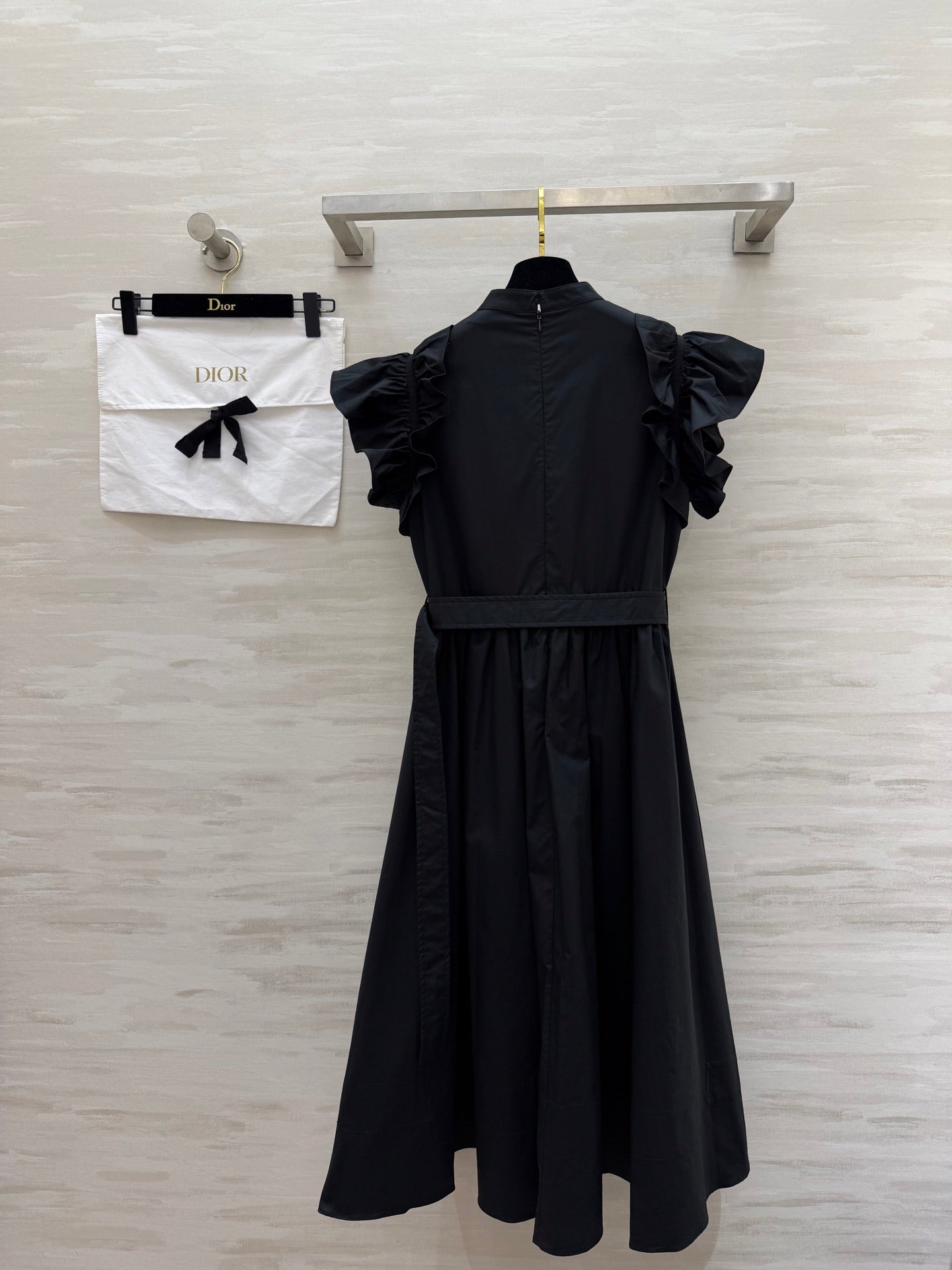 Dior 2026 Ruffled Shirt Dresses With Belt Black White Cotton 358341