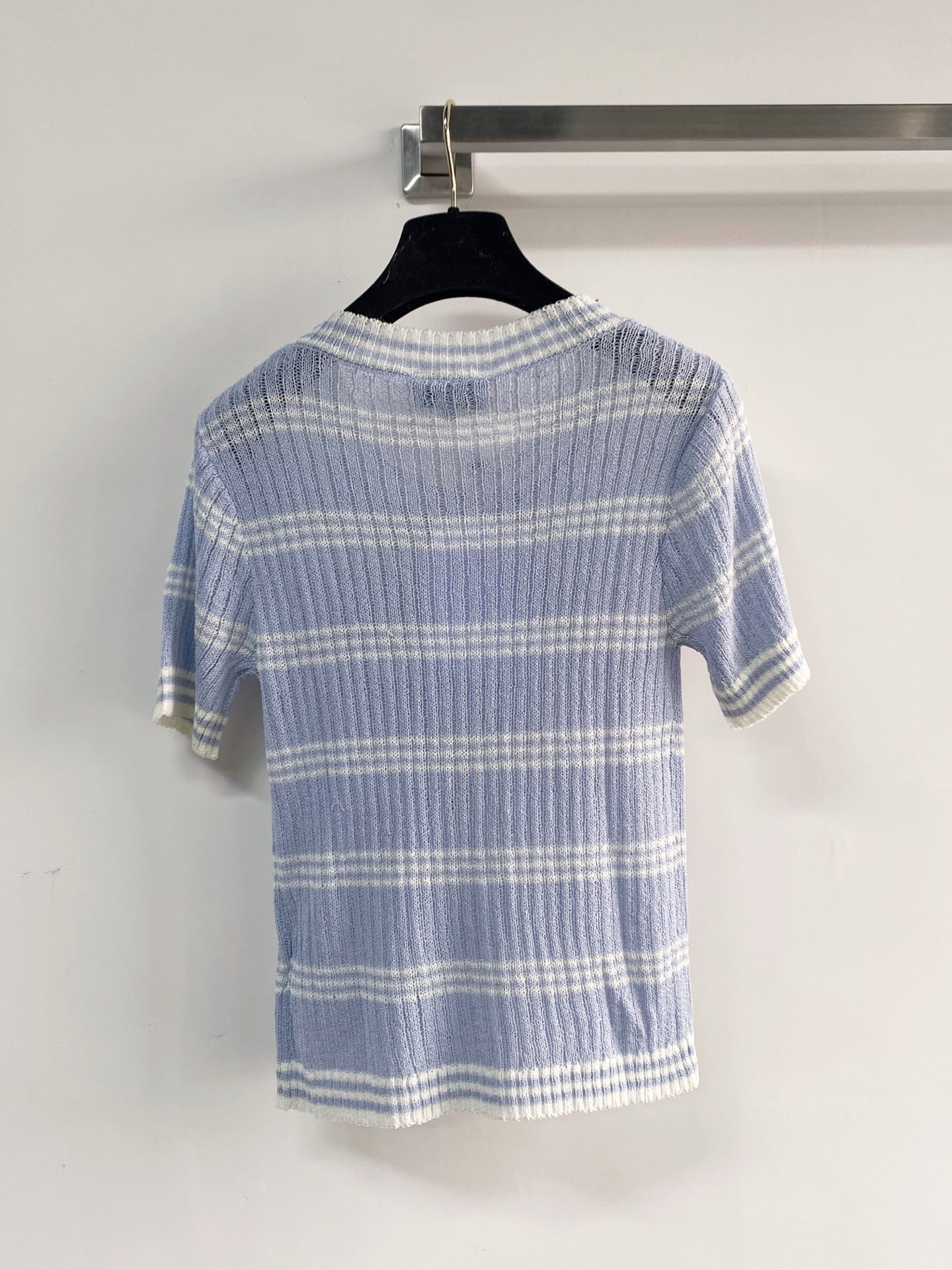Chanel 2026 Short-sleeved Cardigan Blue White Wool Nylon 149490