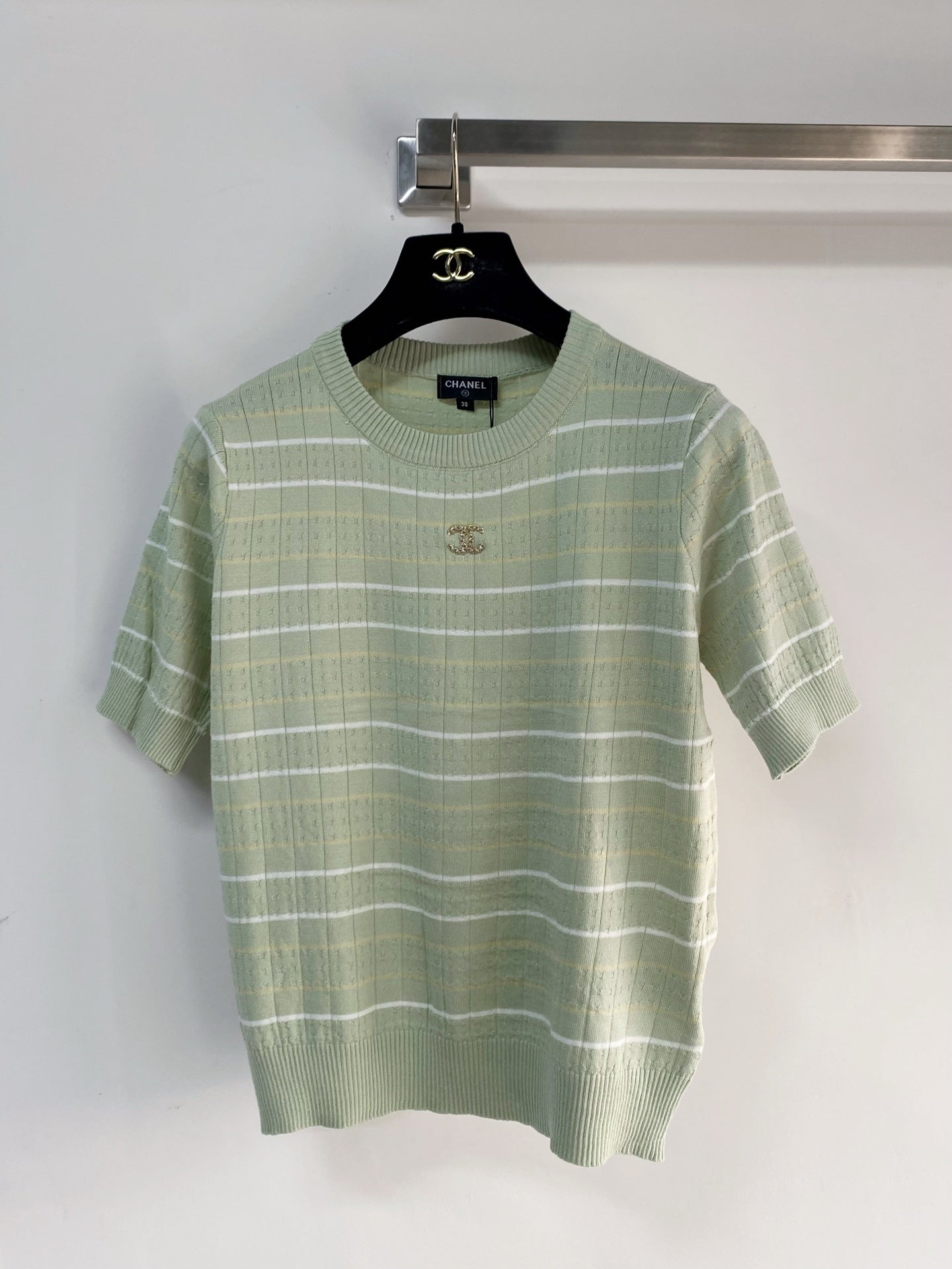 Chanel 2026 Short-sleeved T-shirt Green White Cashmere Wool 149440