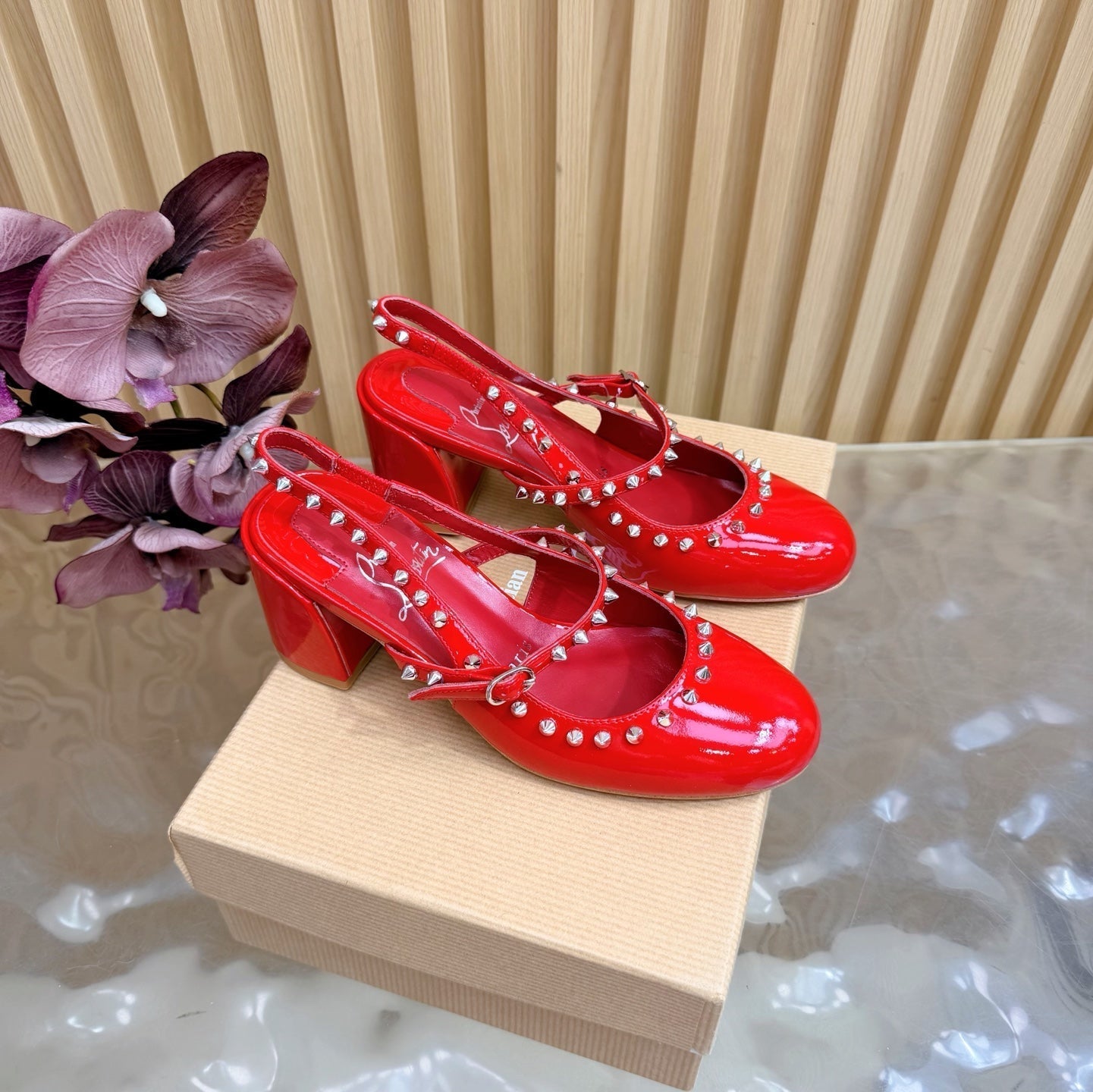 Christian Louboutin 2026 Janispikes 55mm Mary Jane Pumps Patent Leather 698239