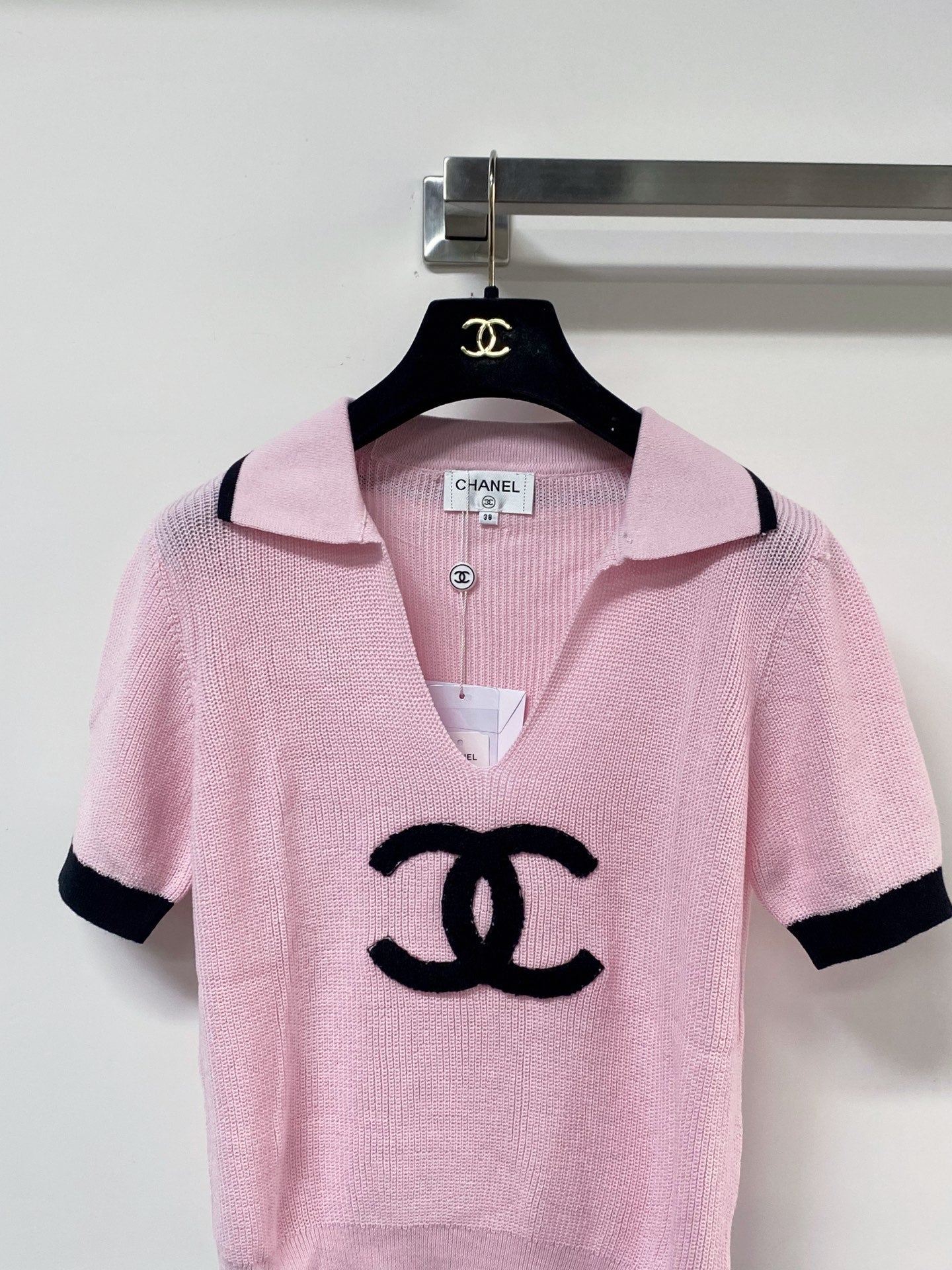 Chanel 2026 V-neck Polo Sweater Top Wool Nylon 207996