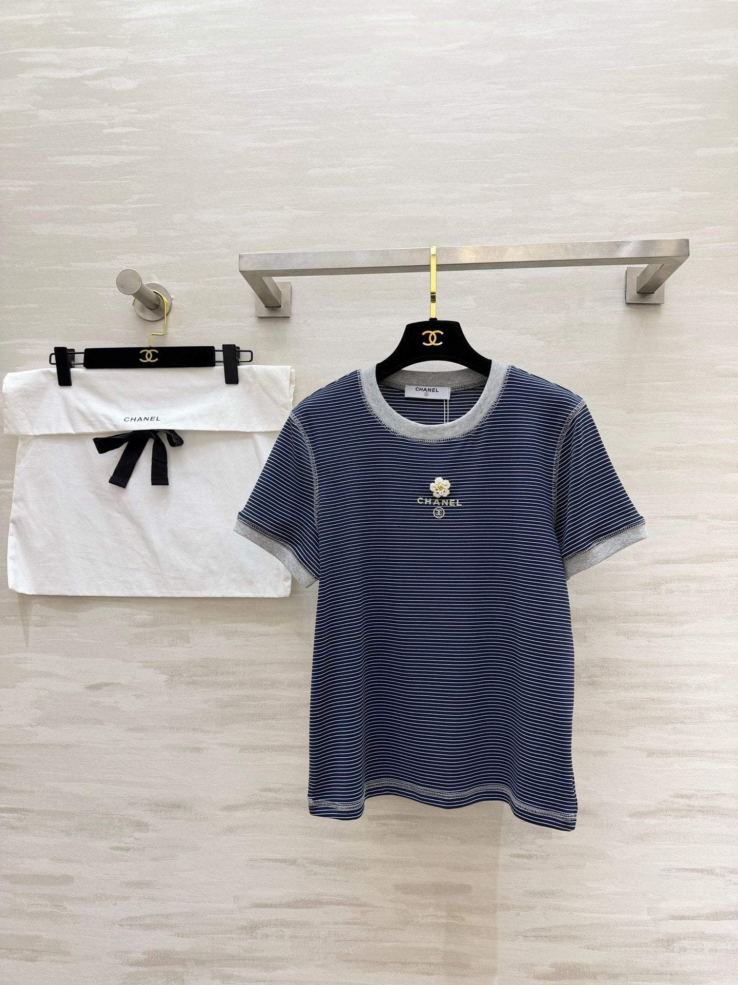 Chanel 2026 Camellia Striped T-Shirt Cotton 213368