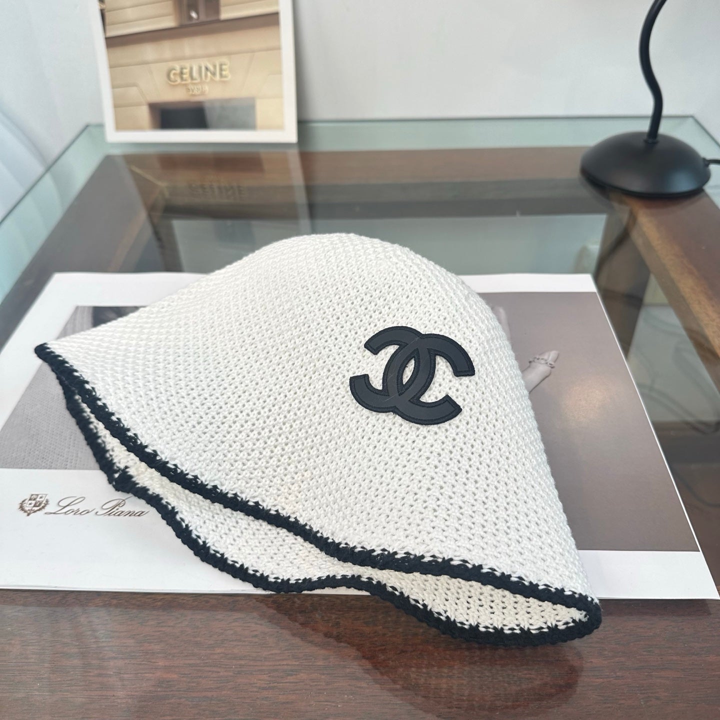 Chanel Bucket Hat Black and White Wool 216414