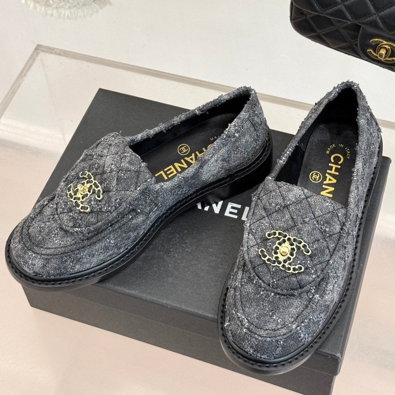 Chanel 2026 Double C High-Heeled Loafers Tweed Sheepskin 826098