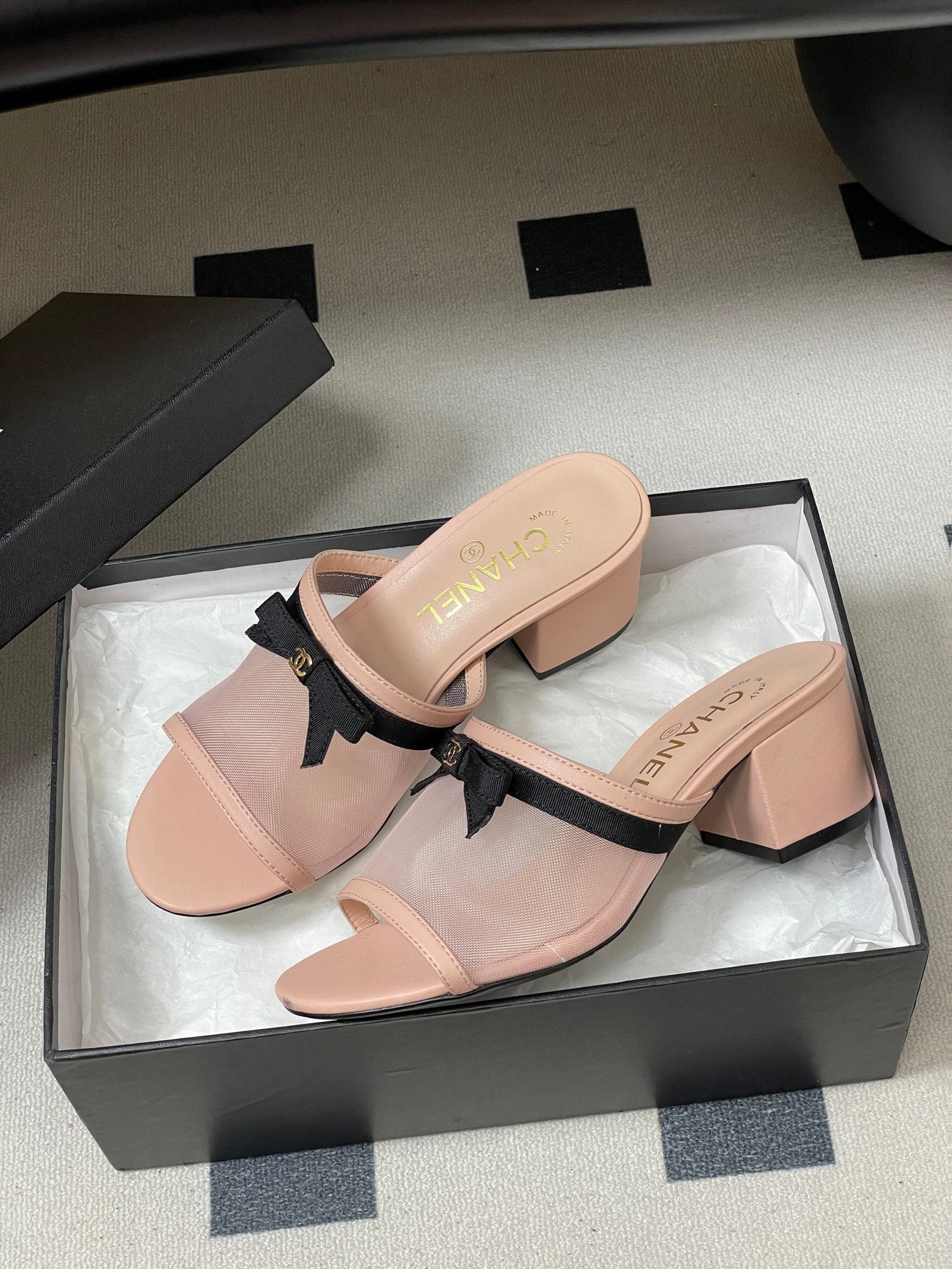 CC 2026 Sandal Bow Mesh Calfskin