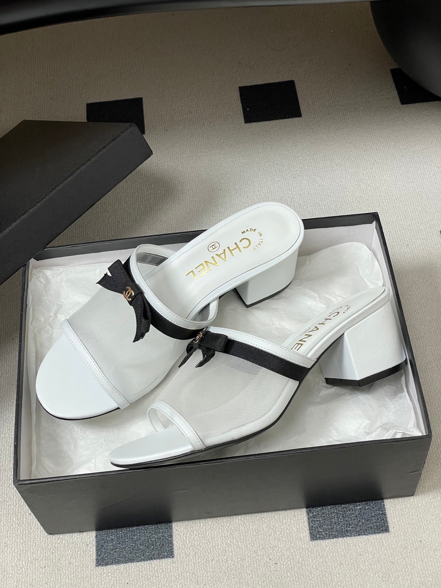 CC 2026 Sandal Bow Mesh Calfskin