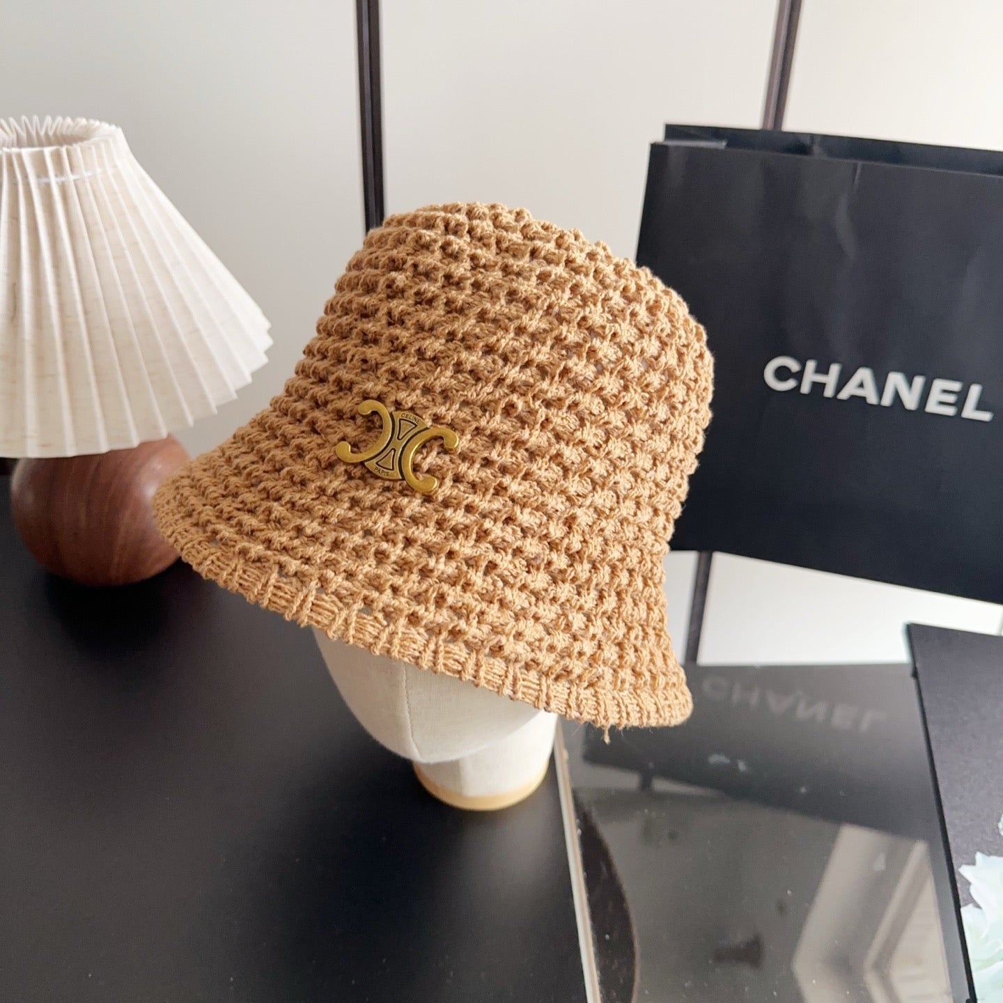 Celine Wool Bucket Hat With Gold Logo 229042