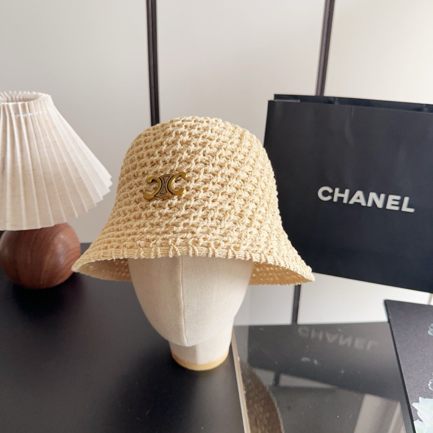 Celine Wool Bucket Hat With Gold Logo 229042
