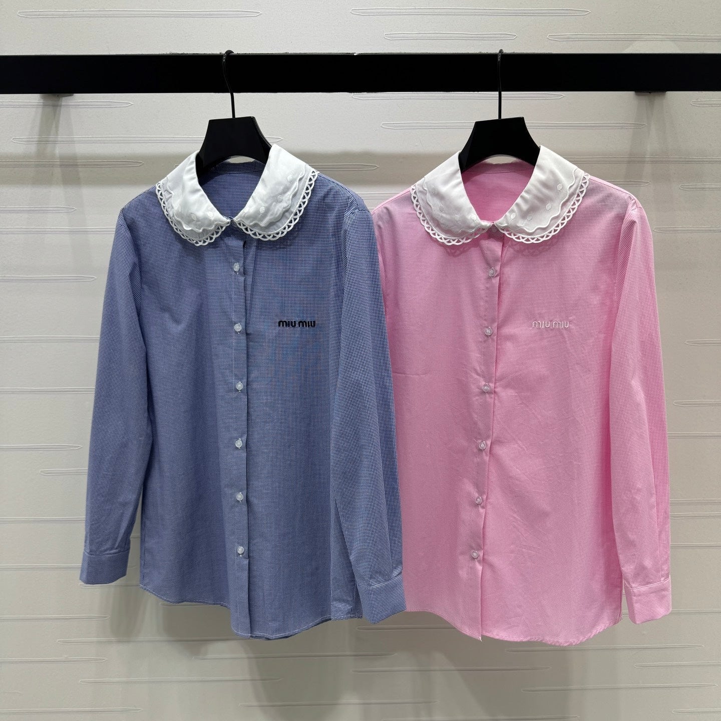 Miumiu 2026 Peter Pan Collar Plaid Shirt Cotton 392639
