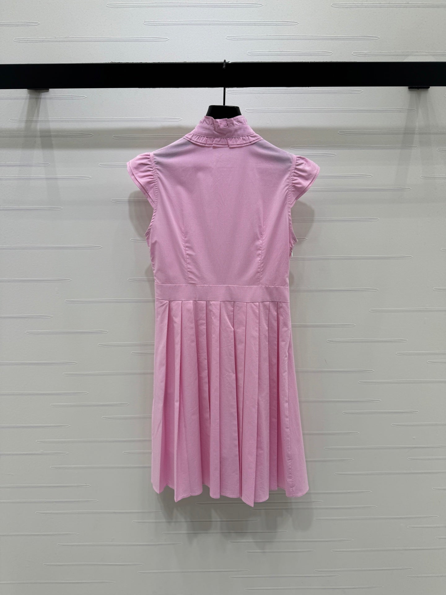 Miumiu 2026 Plaid Pleated Dress With Short Flutter Sleeves Cotton 475306