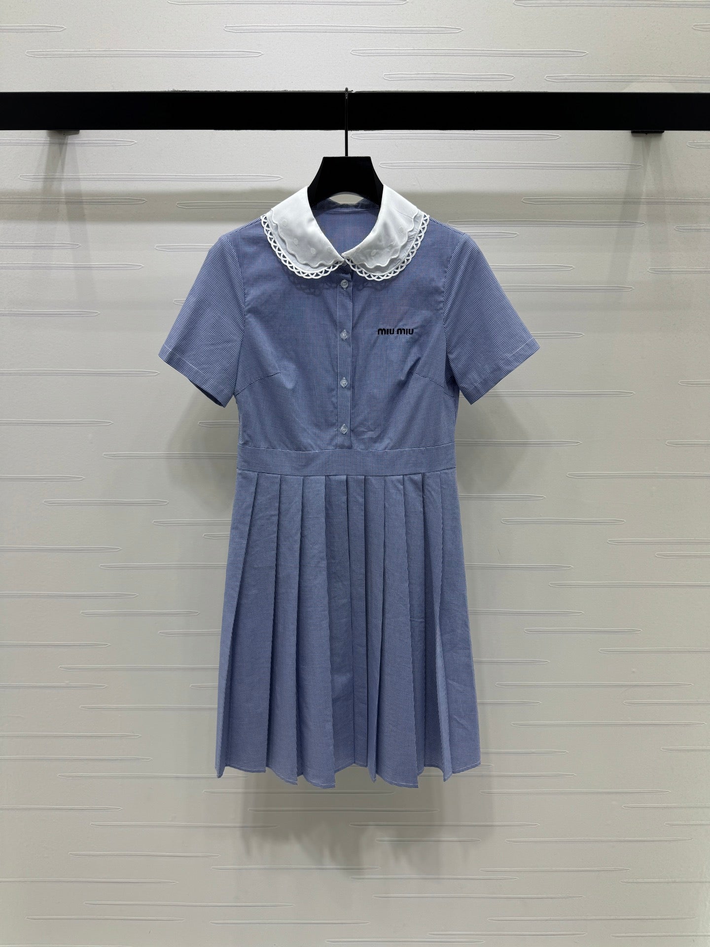 Miumiu 2026 Lace Collar Plaid Shirt Dress Cotton 392623
