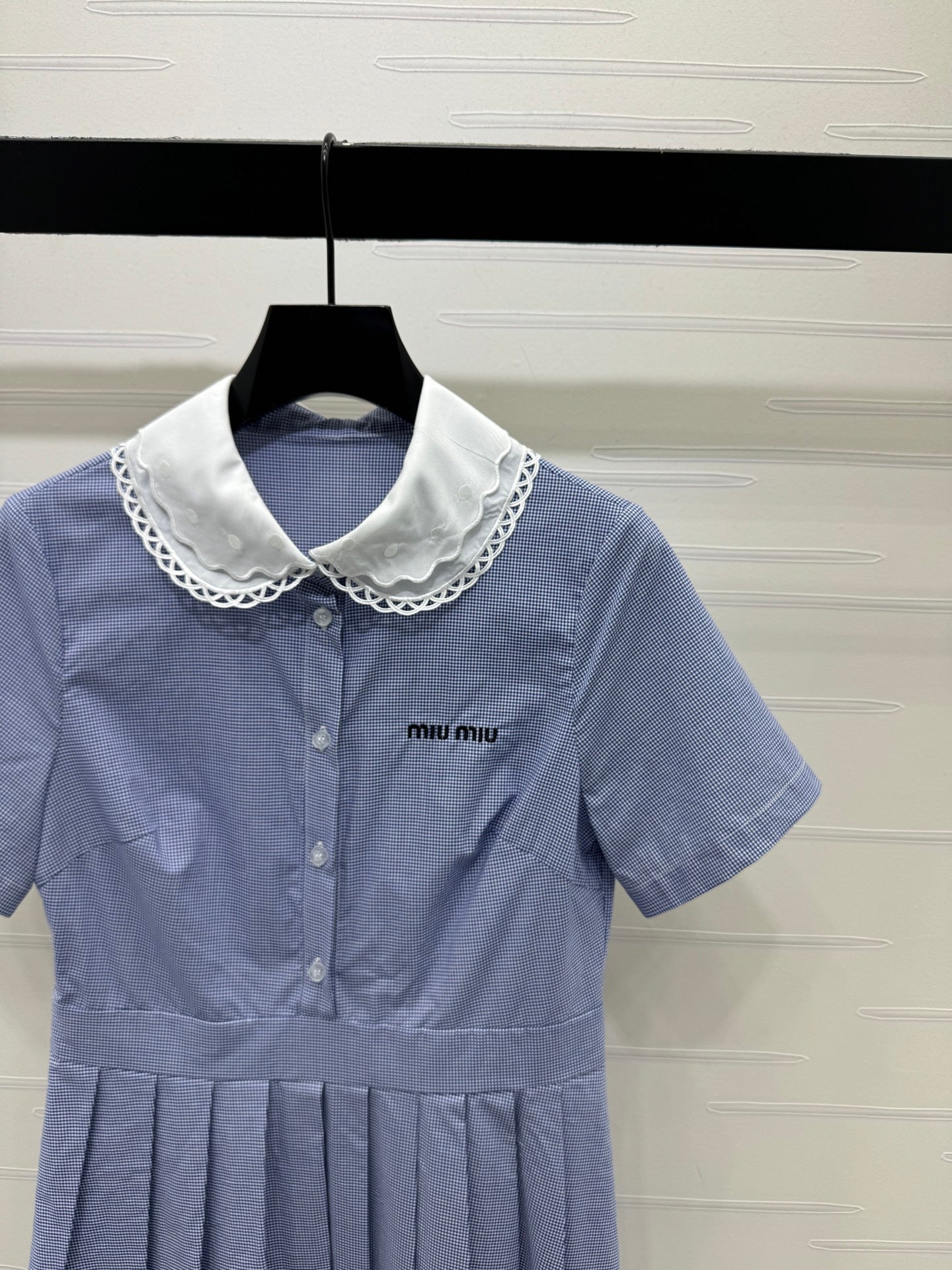 Miumiu 2026 Lace Collar Plaid Shirt Dress Cotton 392623