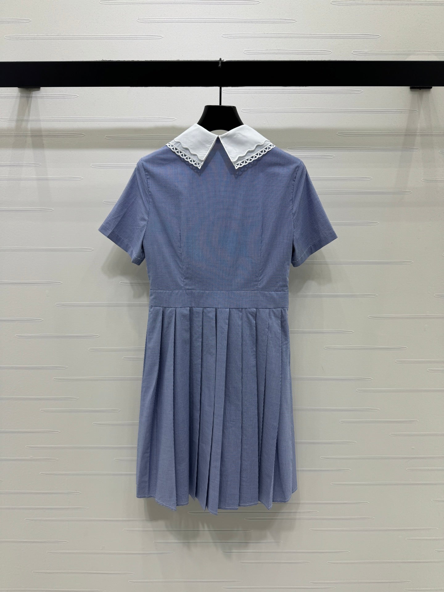 Miumiu 2026 Lace Collar Plaid Shirt Dress Cotton 392623