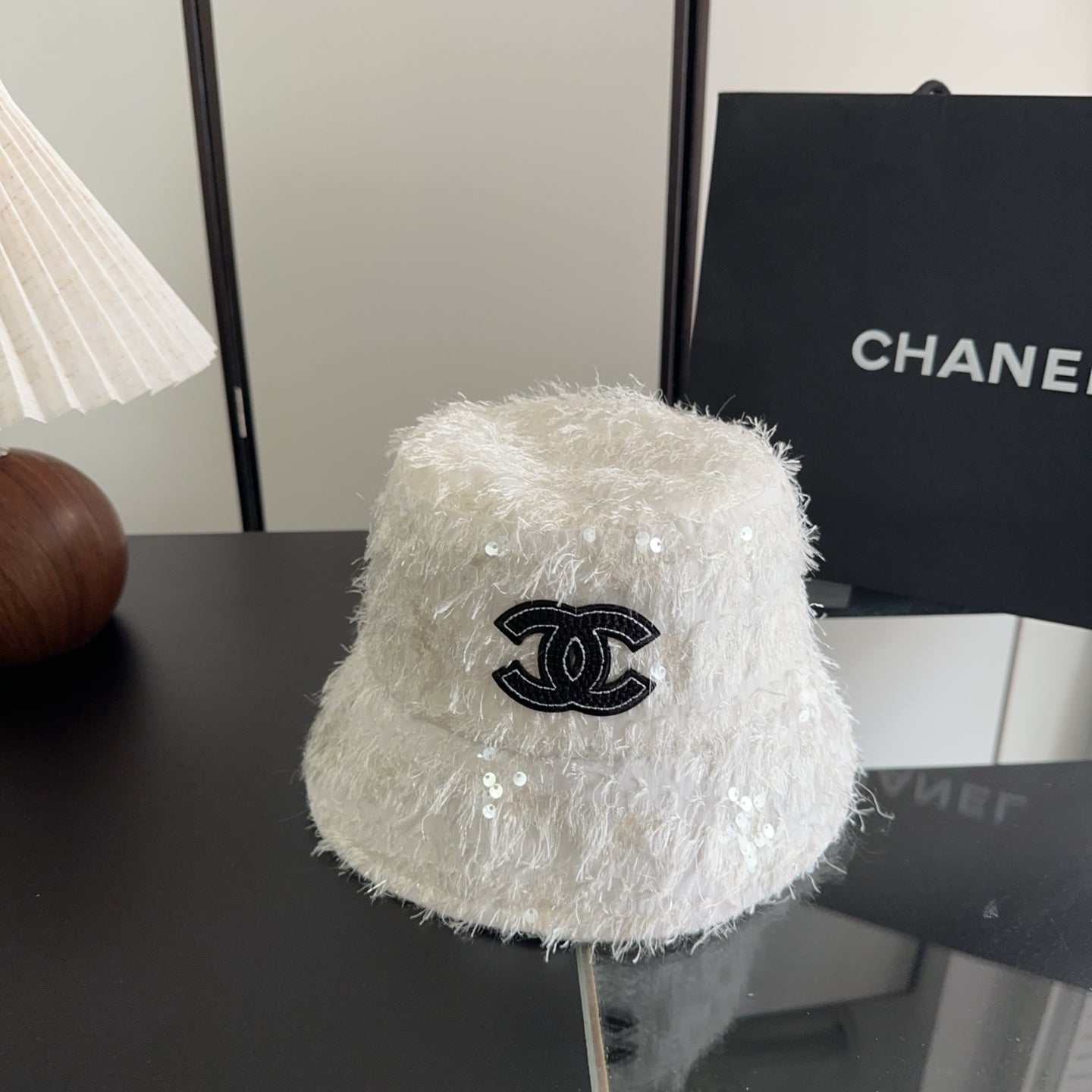 Chanel Faux Fur Bucket Hat Cotton 236965