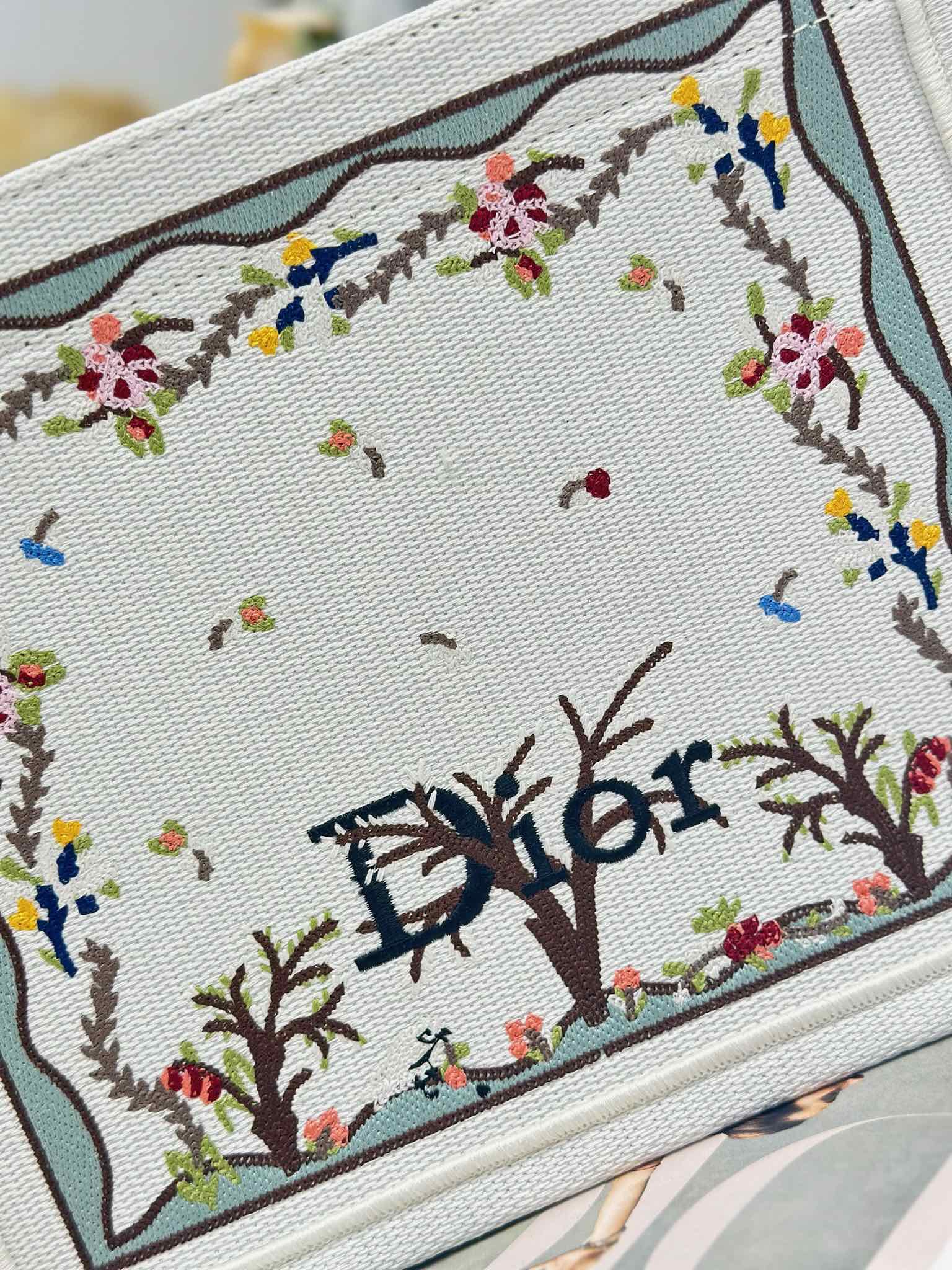 Dior 2026 Book Tote Bag With Multicolored White Revolution Flowers Embroidery Canvas