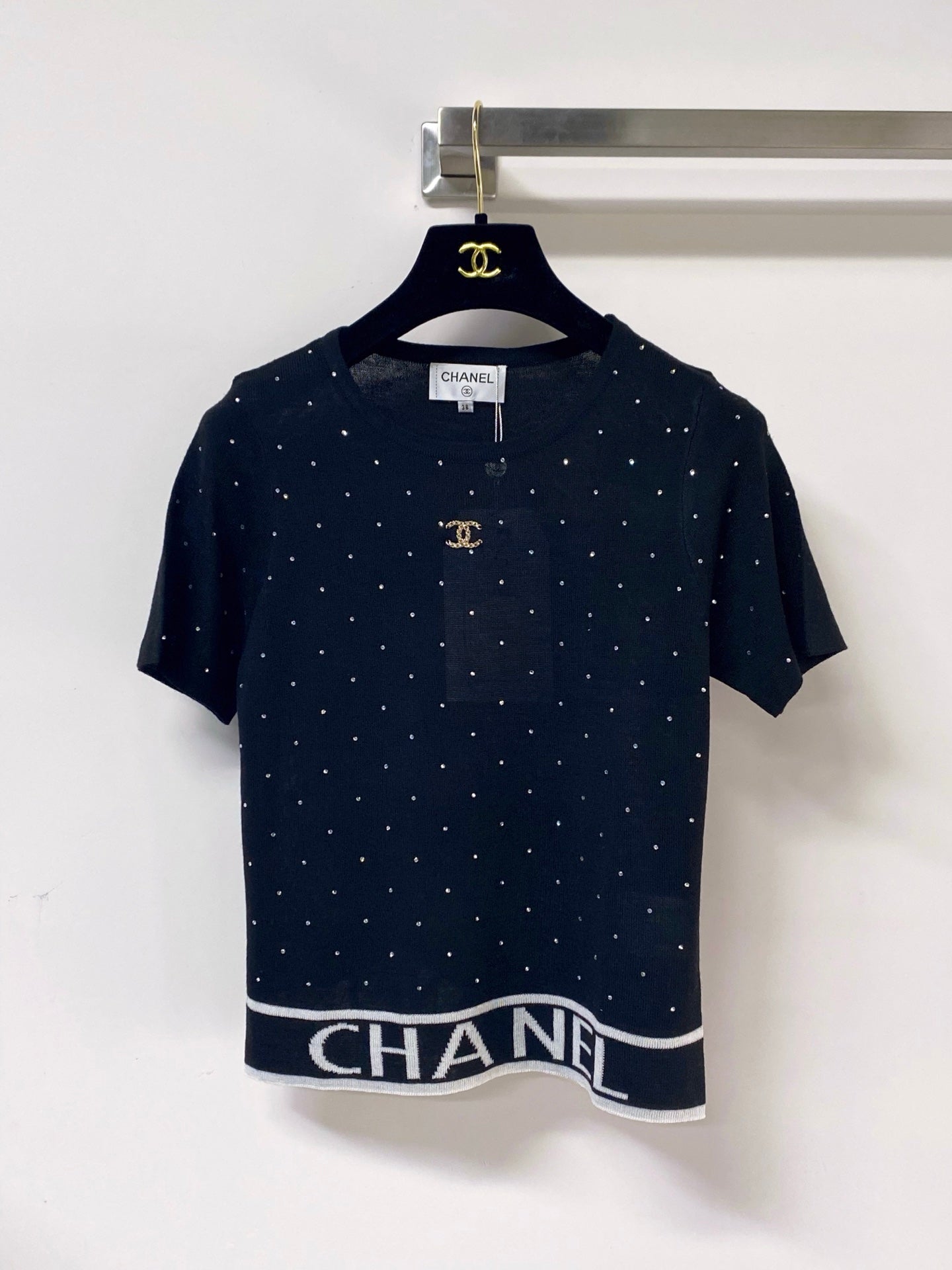 Chanel 2026 Rhinestone Knit Short-Sleeve Top Wool 330929