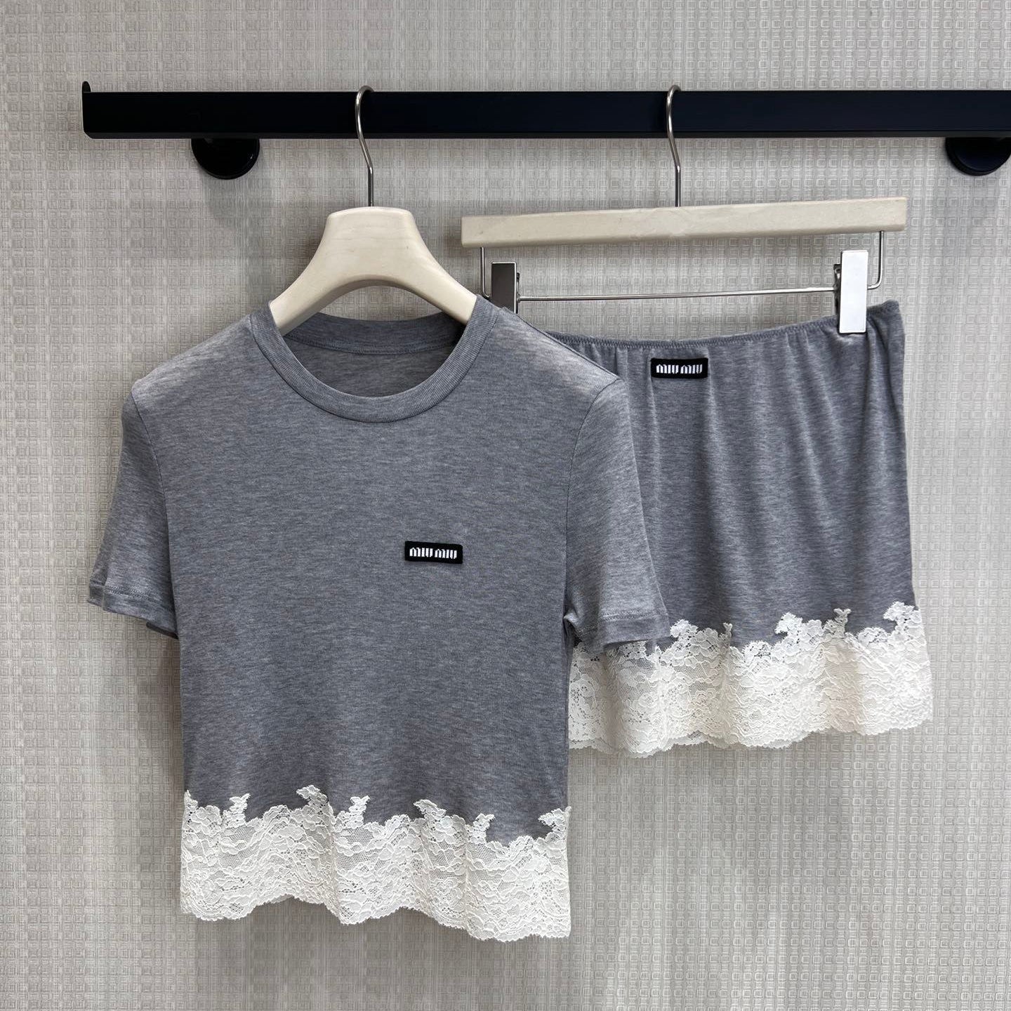 Miumiu 2026 Lace Set Grey White Cotton