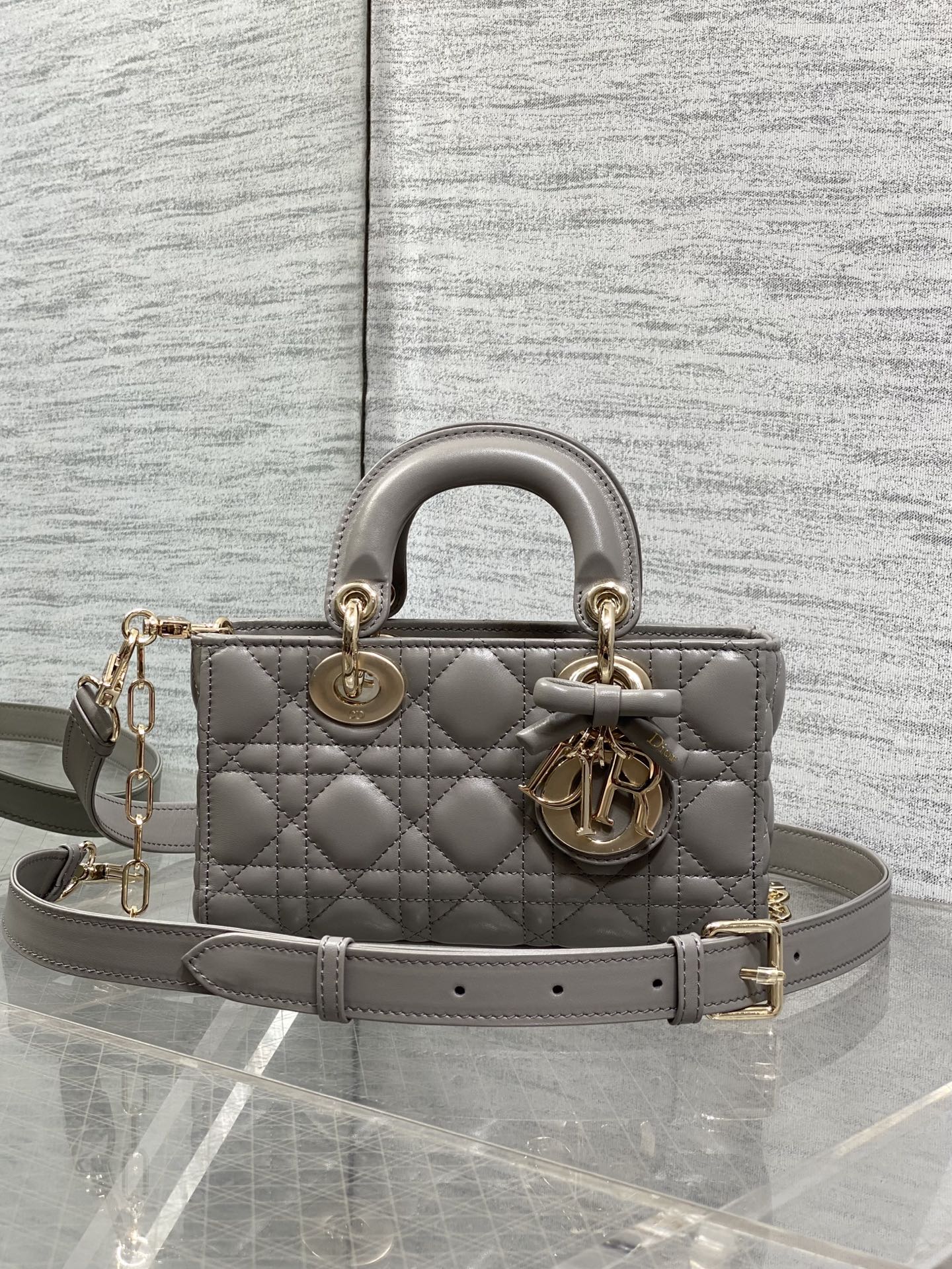Dior 2026 Bow Lady D-Joy Grey Cannage Lambskin 286461