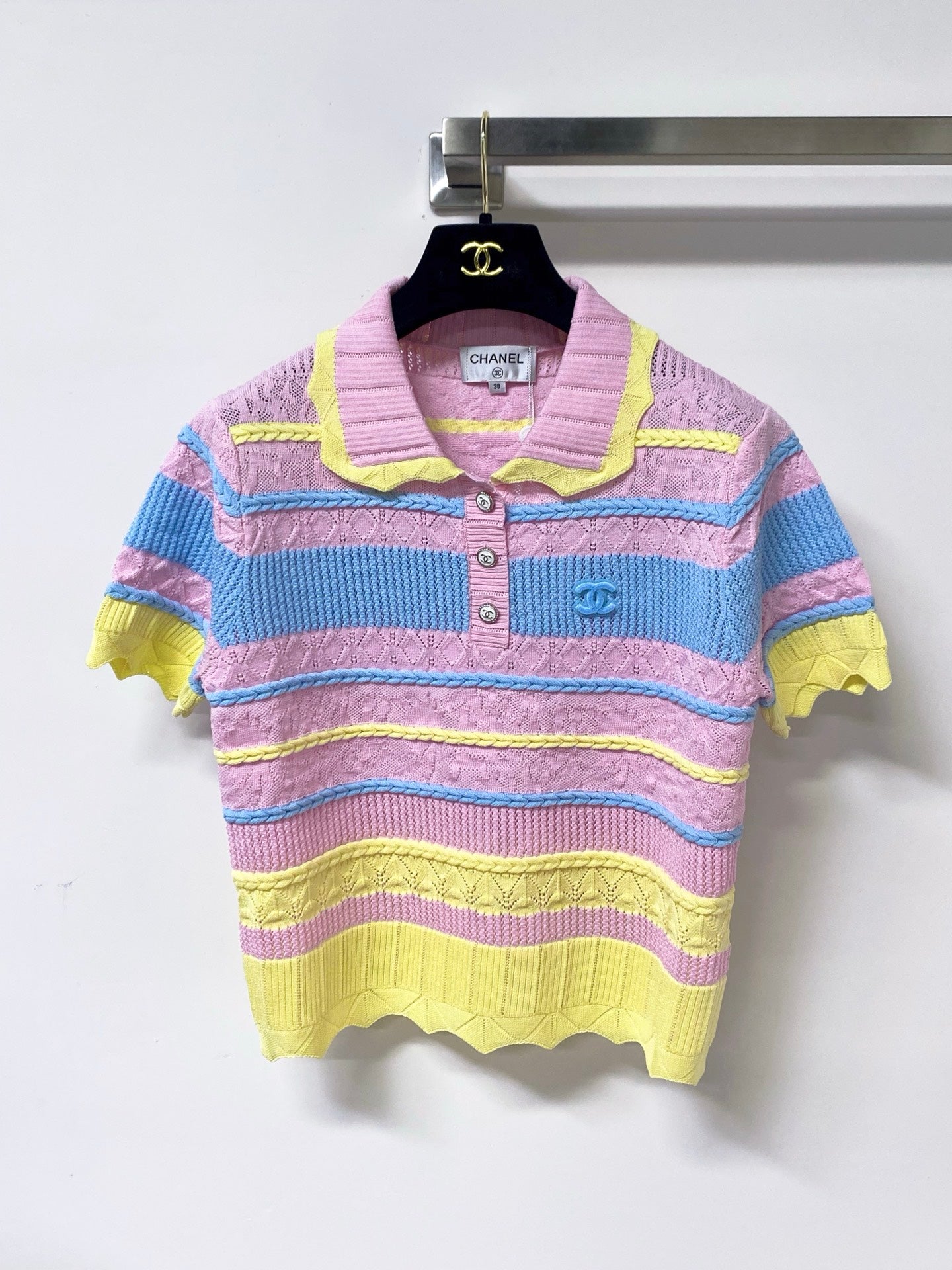 Chanel 2026 Strips Short-Sleeved Shirt Polo Tencel 380258