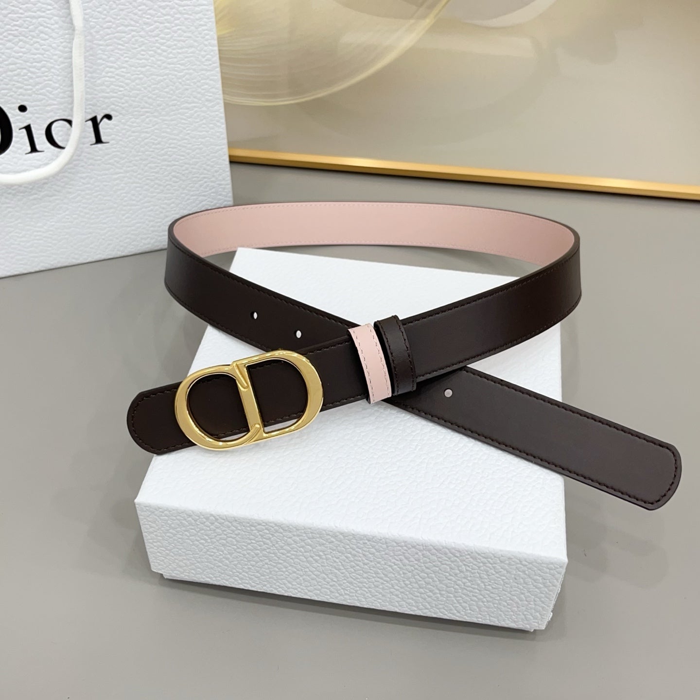 Dior 30mm Montaigne Reversible Belt Smooth Calfskin 208864