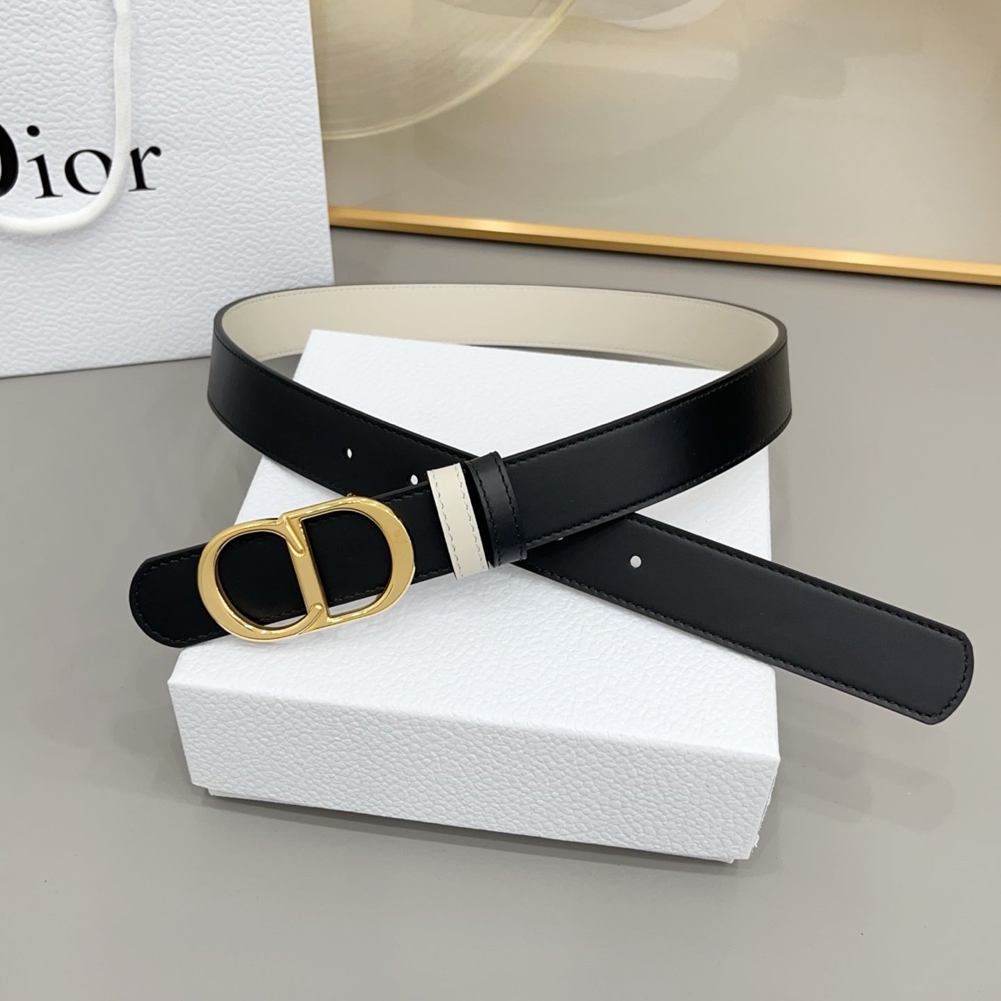 Dior 30mm Montaigne Reversible Belt Smooth Calfskin 208864