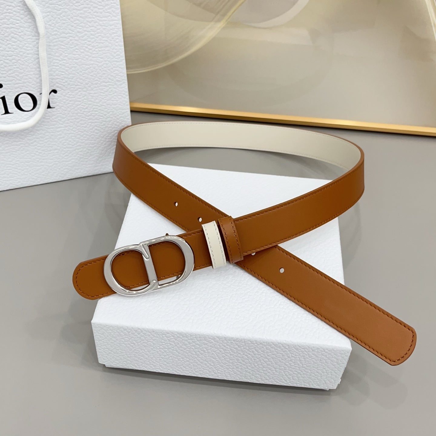Dior 30mm Montaigne Reversible Belt Smooth Calfskin 208864