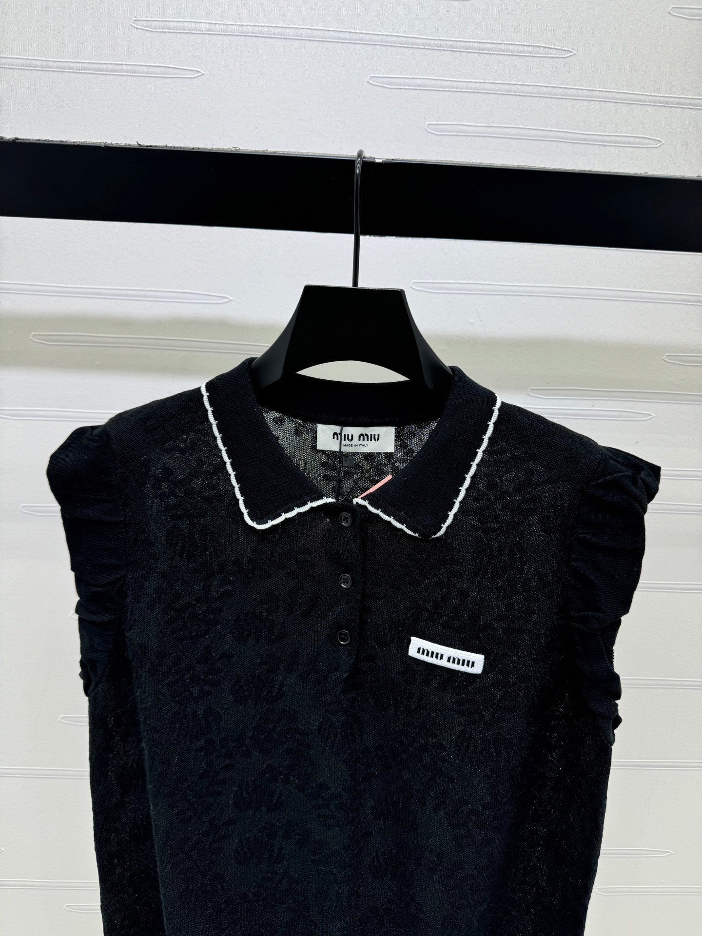 Miumiu 2026 Collared Jacquard Knit Vest Wool Nylon 442704