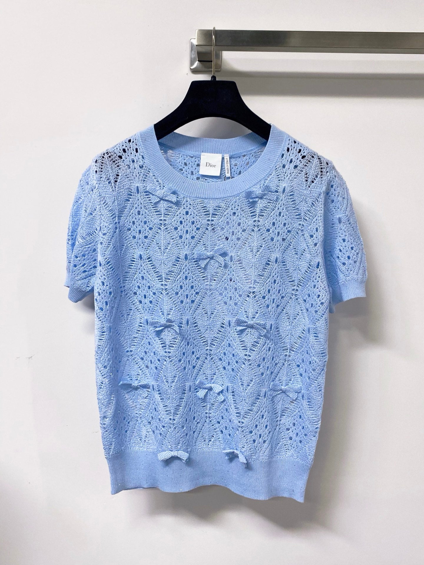 Dior 2026 Openwork Lace Knit Short-Sleeve Top Bow Details 479896