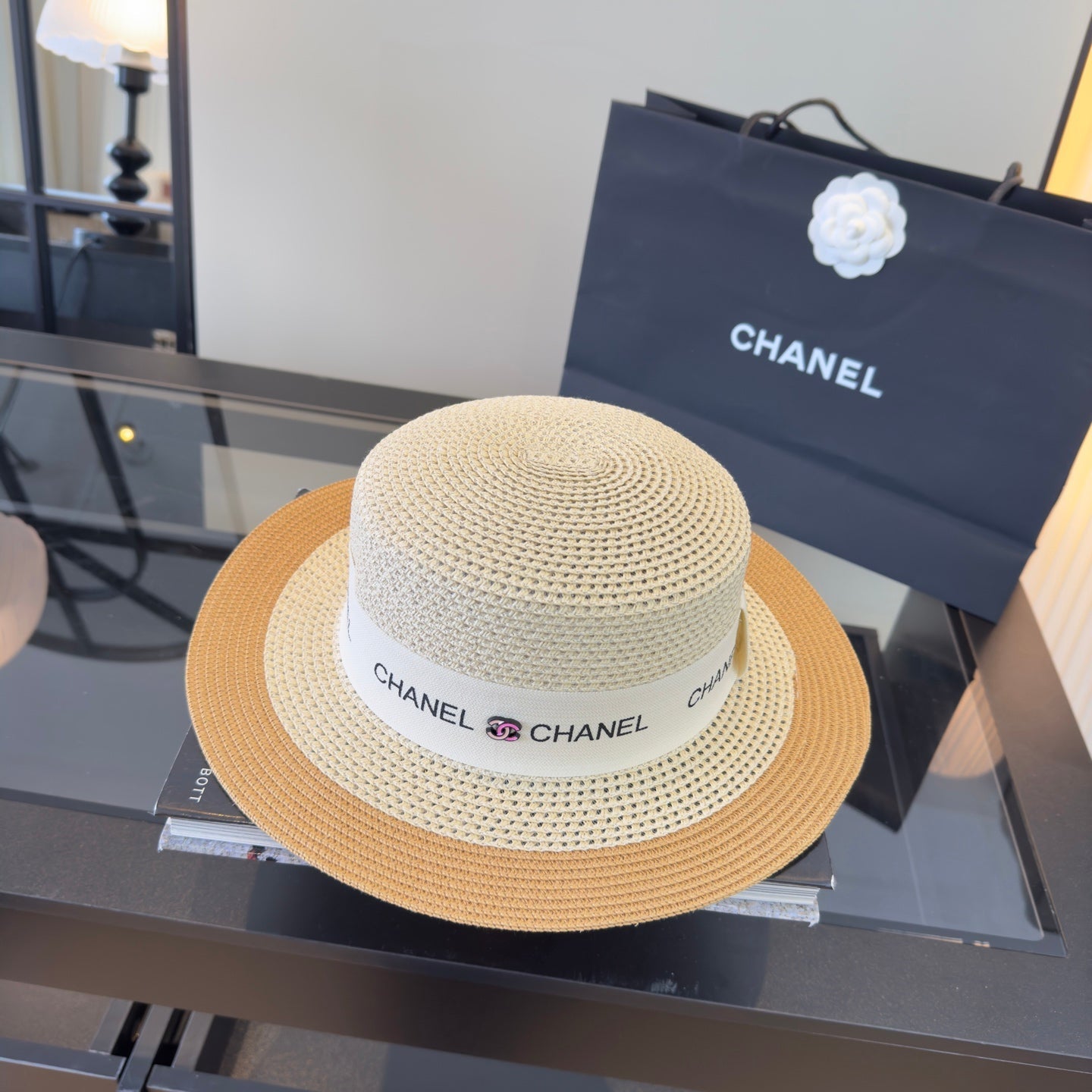 Chanel Straw Hat With Logo Ribbon 299808