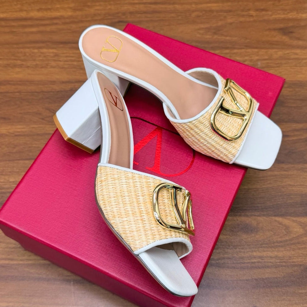 Valentino 2026 VLogo Signature Raffia Block Heel Sandal Woven Calfskin 871040
