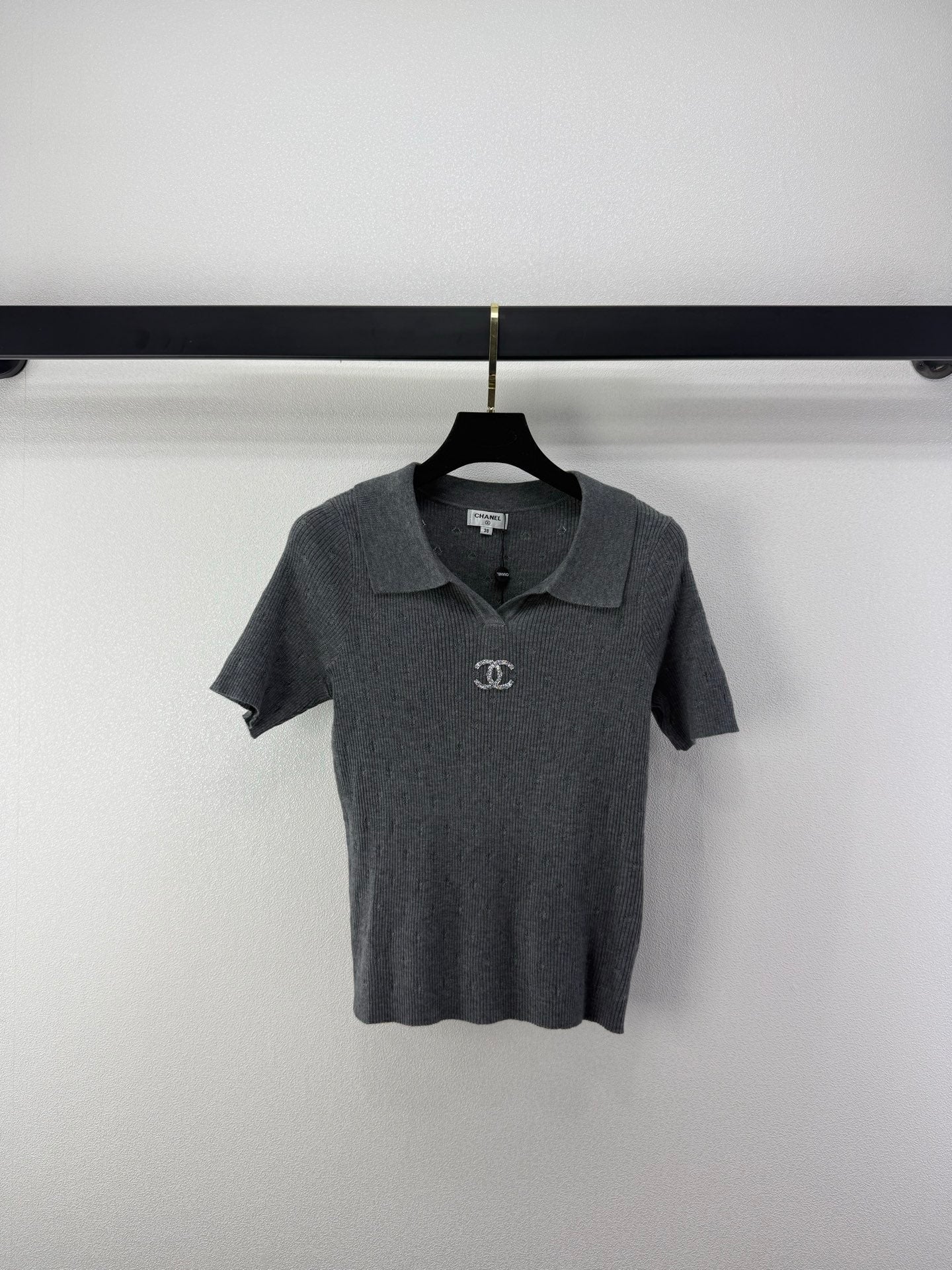 Chanel 2026 V-neck Knit Polo Shirt Wool 395576
