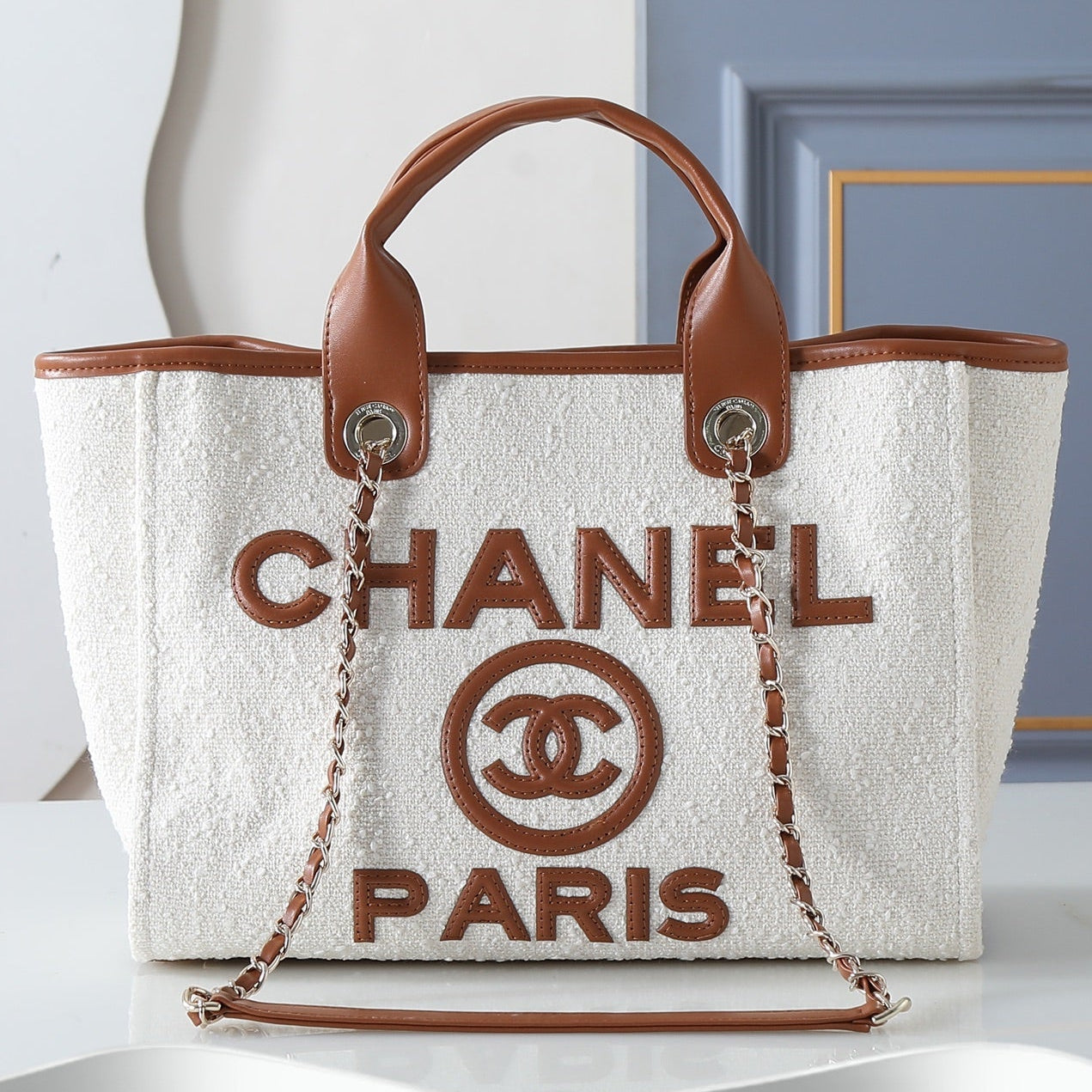 Chanel 2026 Large Deauville Shopping Tote 39cm Canvas Leather