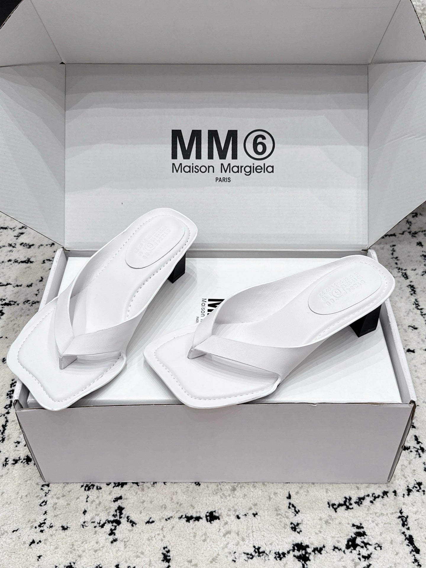 Maison Margiela 2026 Square Toe High-Heeled Flip-Flops Sandal 55mm Cowhide 924867