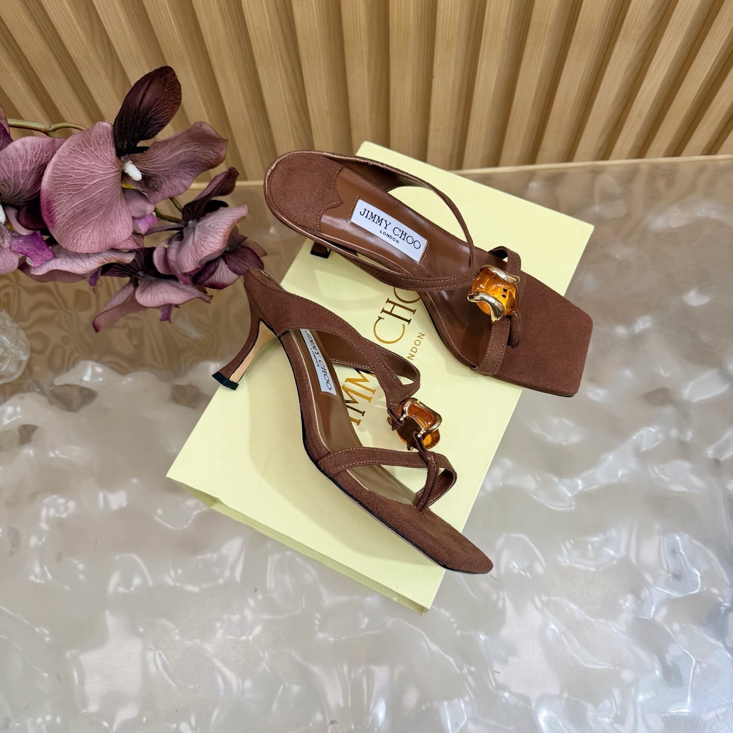 Jimmy Choo 2026 Emeri Stone Sandals 85mm Suede 949785