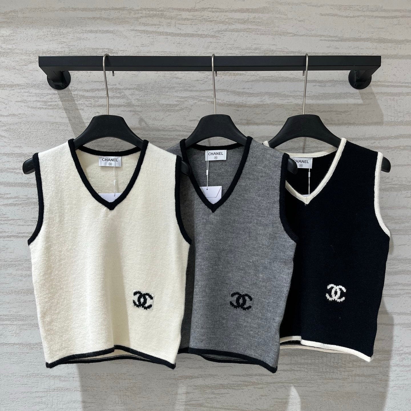 Chanel 2026 V-Neck Vest with Logo Wool 687202