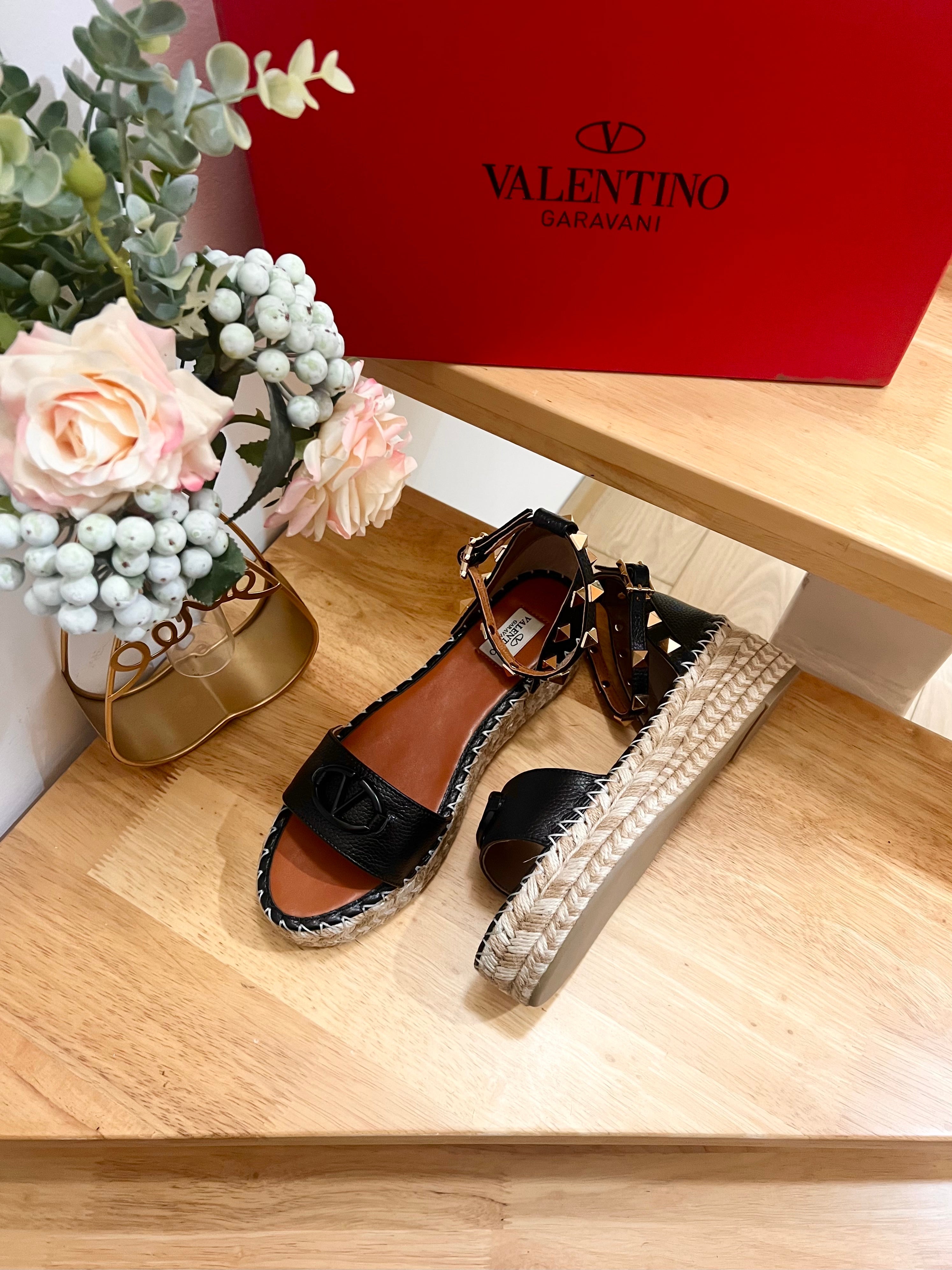 Valentino 25 Platform Sandal Black Leather 240600