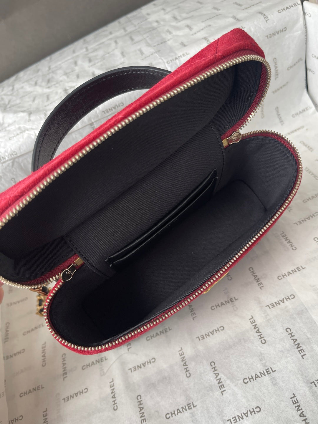 Chanel 2026 Vanity Bag 19.5cm Red mix Black Suede Leather