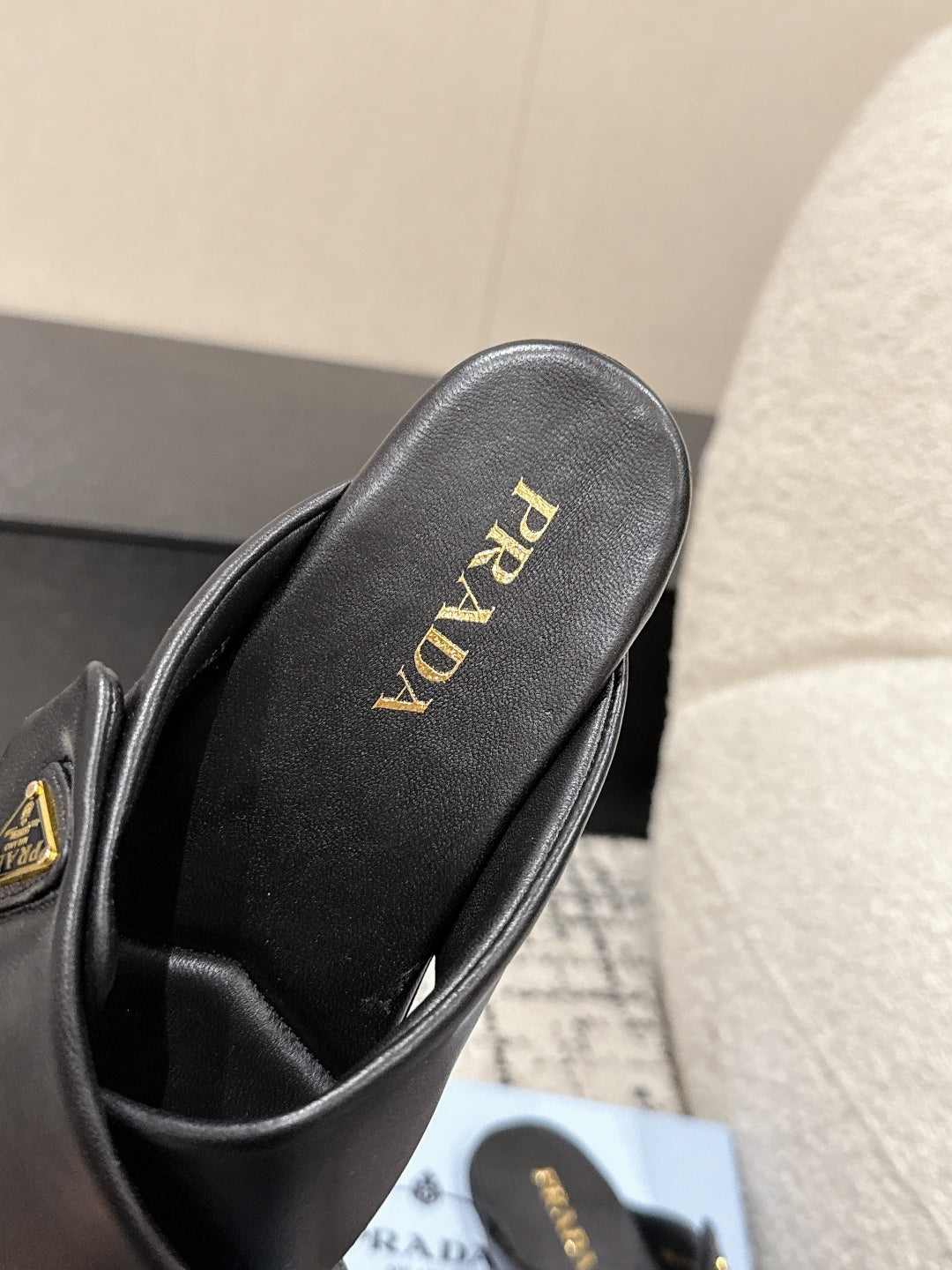 Prada 25 Cross-band Flat Slippers Black Cowhide 301737