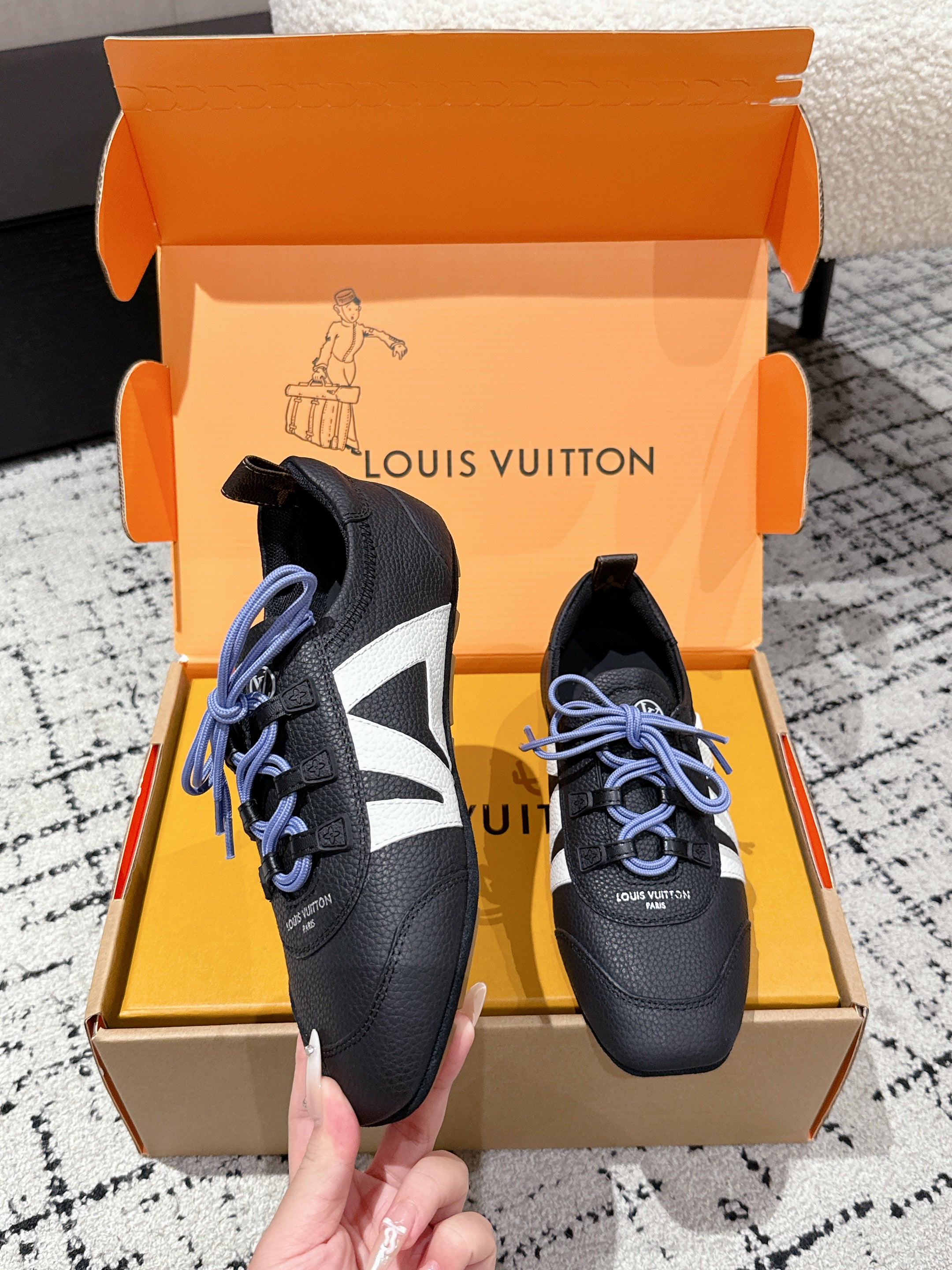 LV Sneakerina ballet-style sneaker black white cowhide 383386