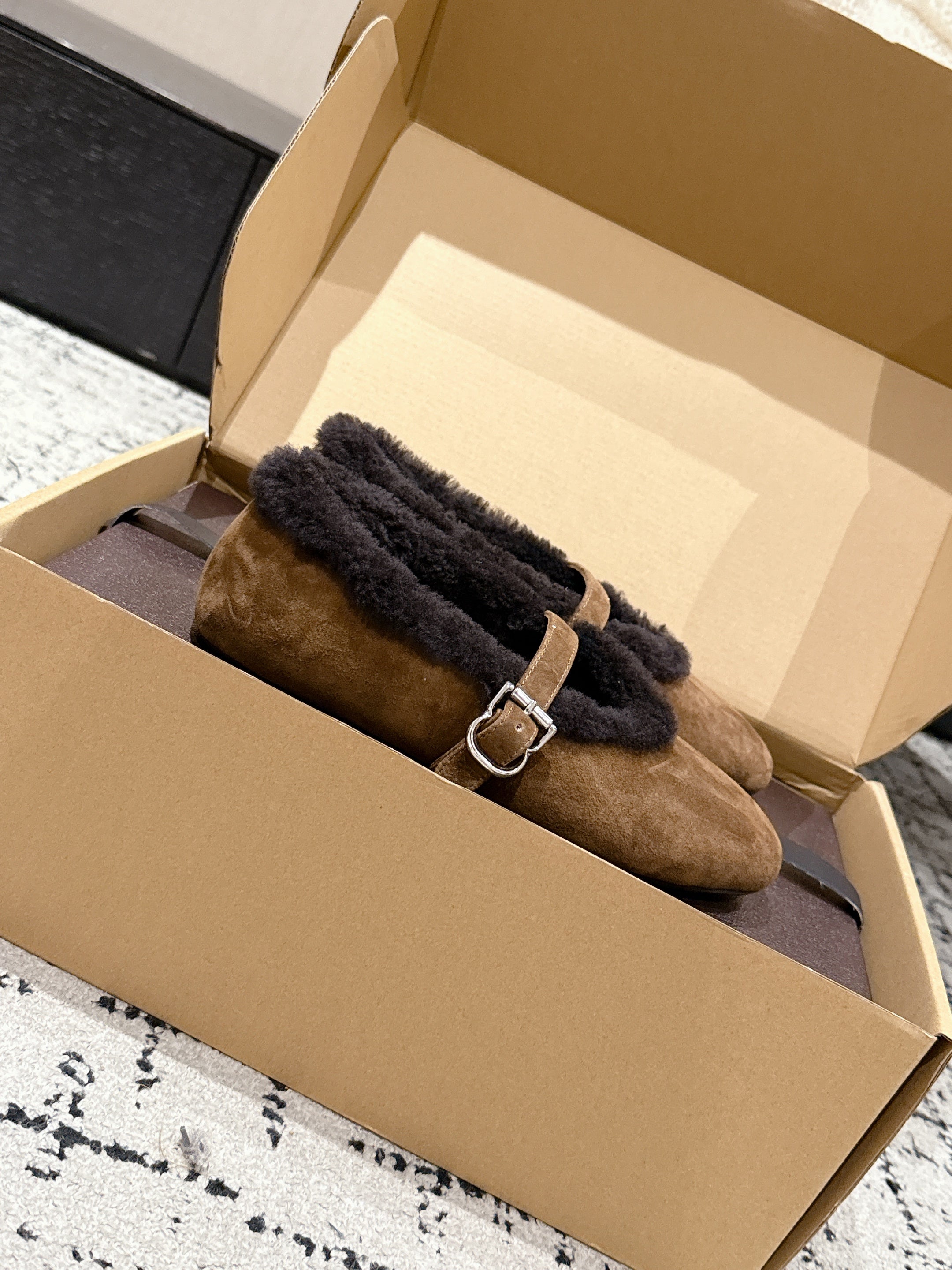 Alaia 2025 Ballet Flat Brown Black Suede Wool 558672