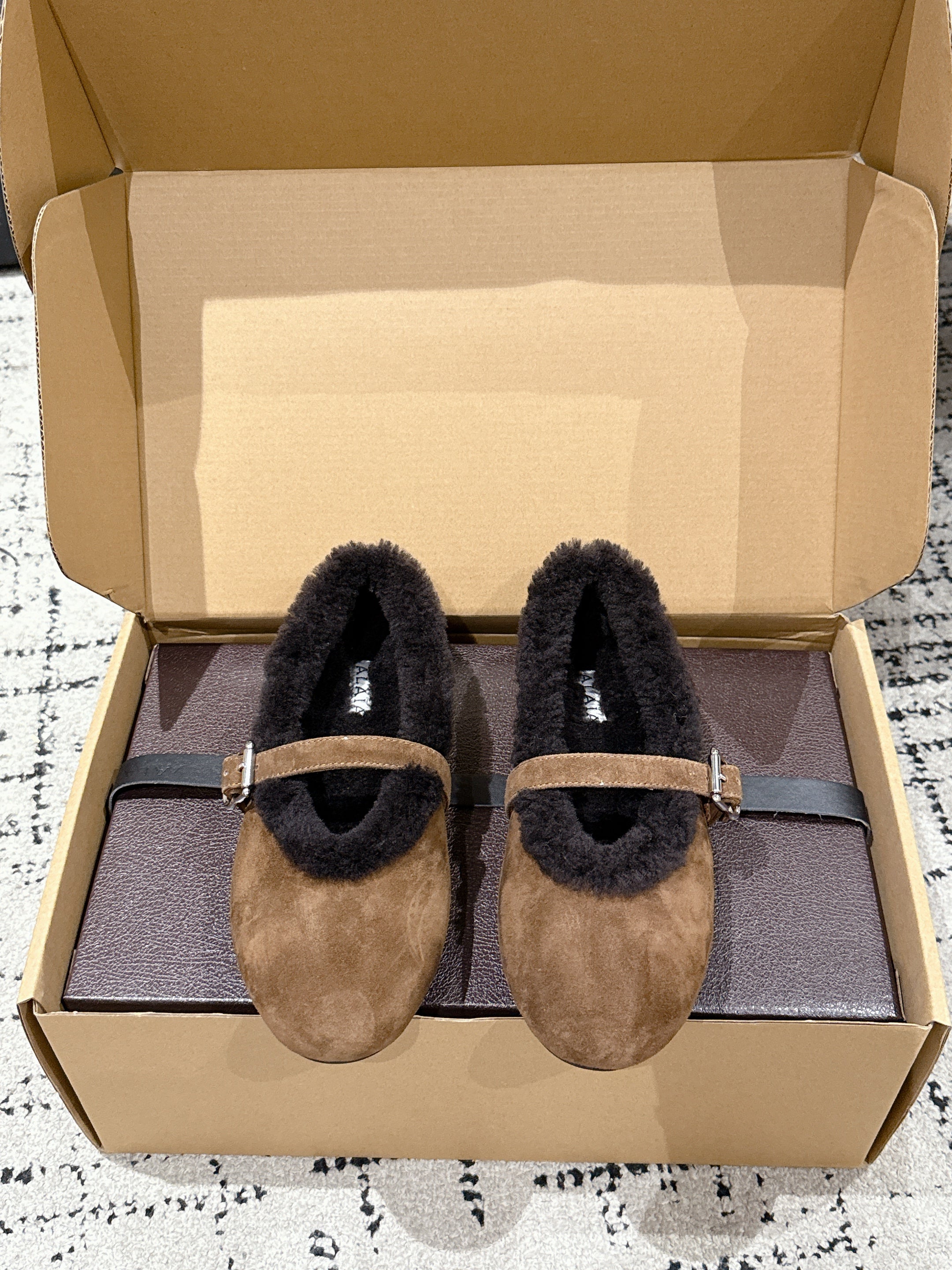 Alaia 2025 Ballet Flat Brown Black Suede Wool 558672
