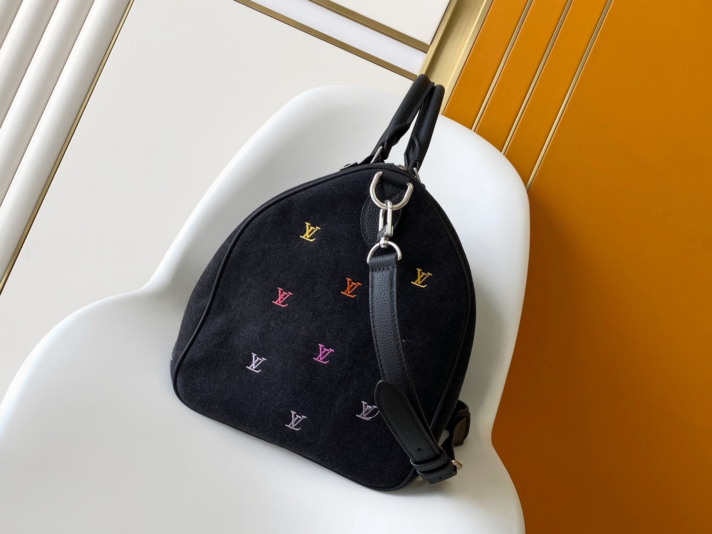LV Speedy 40 BandouliÃ¨re Bag Black Denim Leather 252470